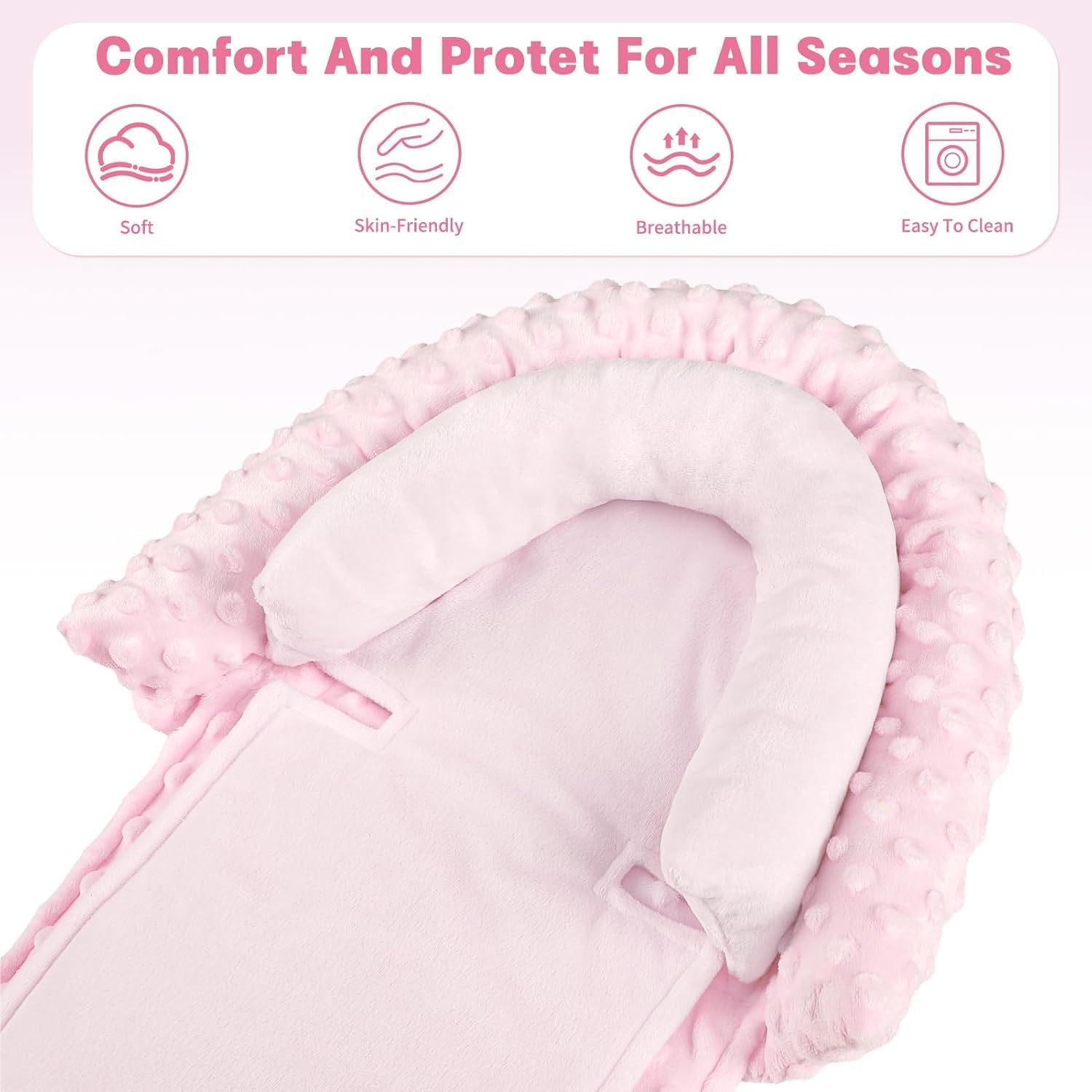 Infant Car Seat Insert, HNHUAMING Baby Car Seat Head & Body Support with 2 Straps Pads, Ultra Soft Newborn Preemie Carseat Insert Cushion for Girls Boys, Fits Car Seat, Stroller, Swing, Bouncer(Pink) image number 6