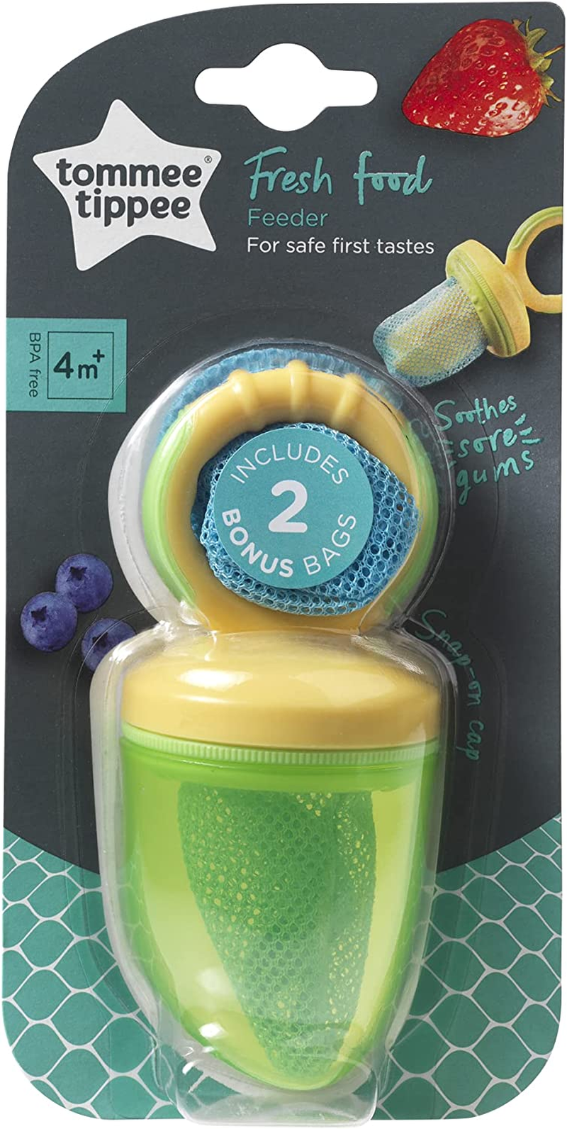 Tommee Tippee Baby Fresh Food Feeder with Easy-Hold Soft Grip Handle, 2 Extra Bags and Travel Cap, Suitable for Fruit, Whole Foods, Cooked Vegetables and Meats, 4 Months+ image number 1