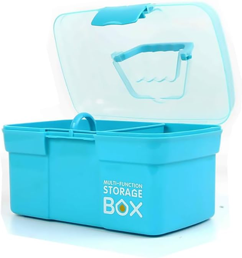 FOREVERIE Clear Plastic Medium Sewing Box Organiser with a Removable Tray, Arts & Crafts Supplies Storage Box, Portable Handled Makeup Box, Multipurpose Plastic Storage Containers (Pink)