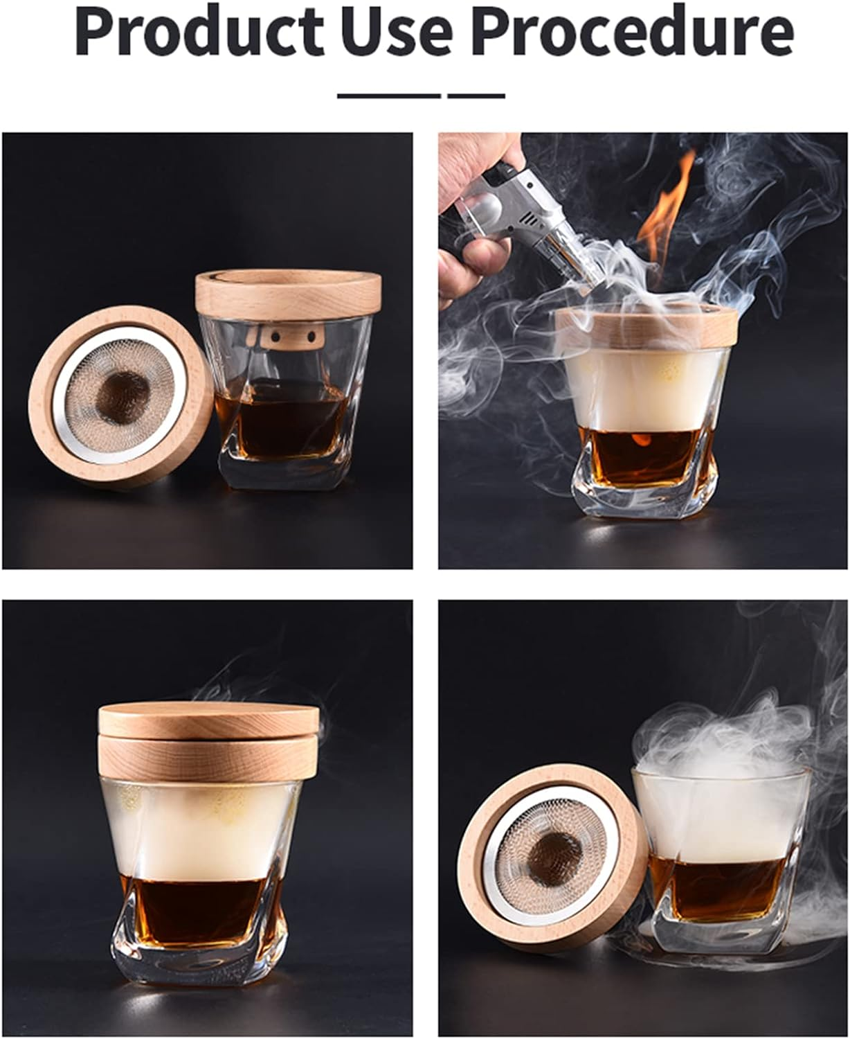 Roseflower Cocktail Smoker Kit with Torch, Old Fashioned Bourbon Drink Smoker Infuser Kit Meat Cheese Salad with 4 Flavors Wood Chips, Ideal Gifts for Whiskey Lovers, Dad, Husband, Men, Ice Cube*6 image number 4