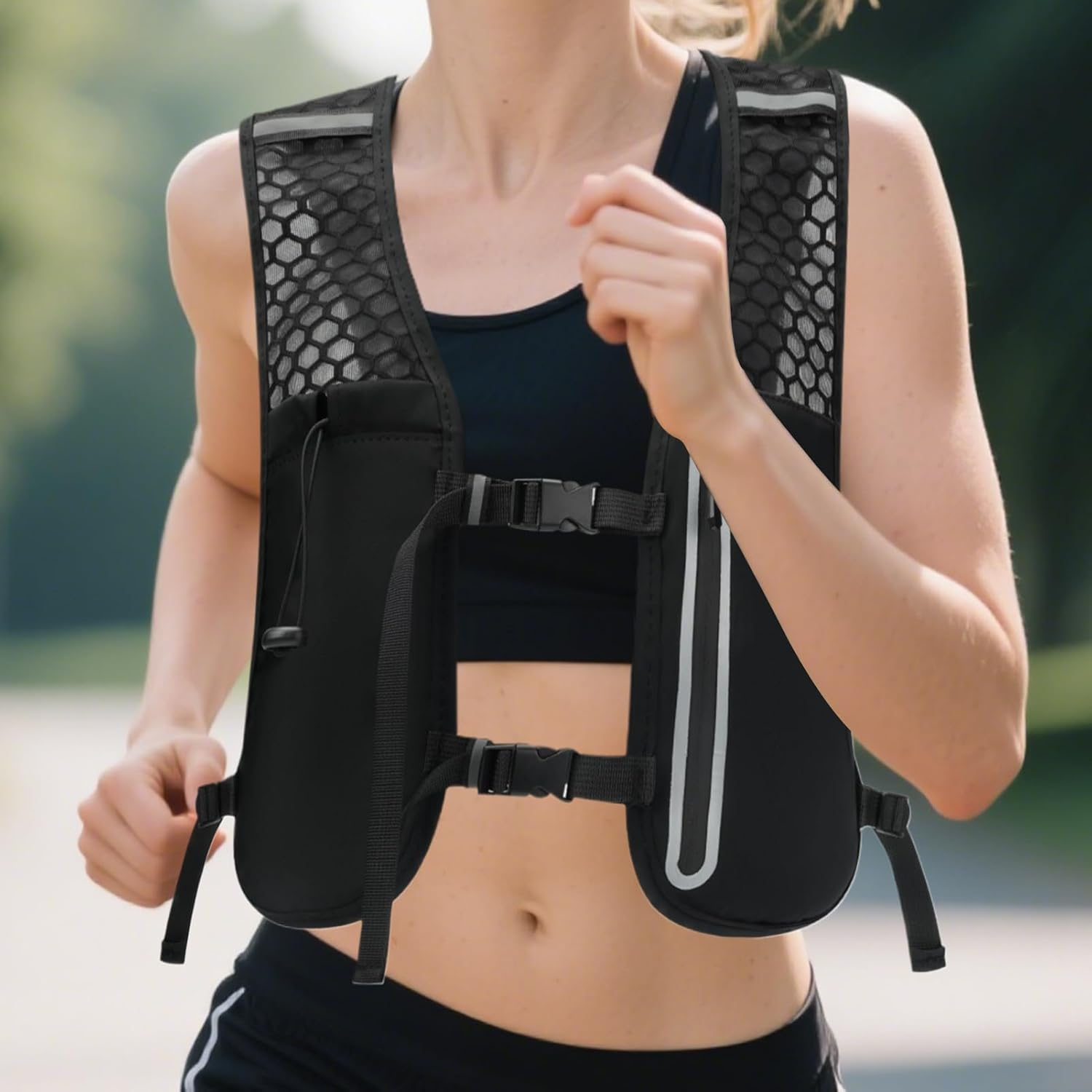 Trail Running Vest | Breathable Running Vest with Adjustable Strap,Lightweight Chest Pack Gear Non-Slip Bladder for Women Men Camping Cycling Hiking Outdoor Activities image number 2