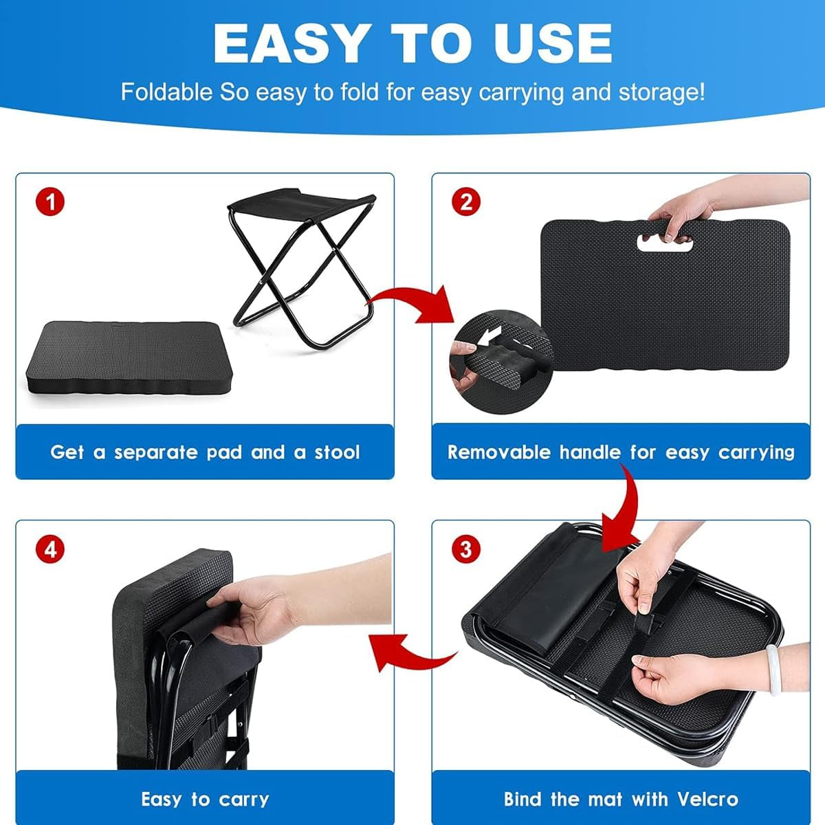 CLOUDSEASON Kneeling Pad with Stool 2 in 1 Foldable Garden Stool Includes Anti-Slip Gloves Ergonomic Comfort Design for Gardening, Camping Fishing Household Chores Painting & More image number 2