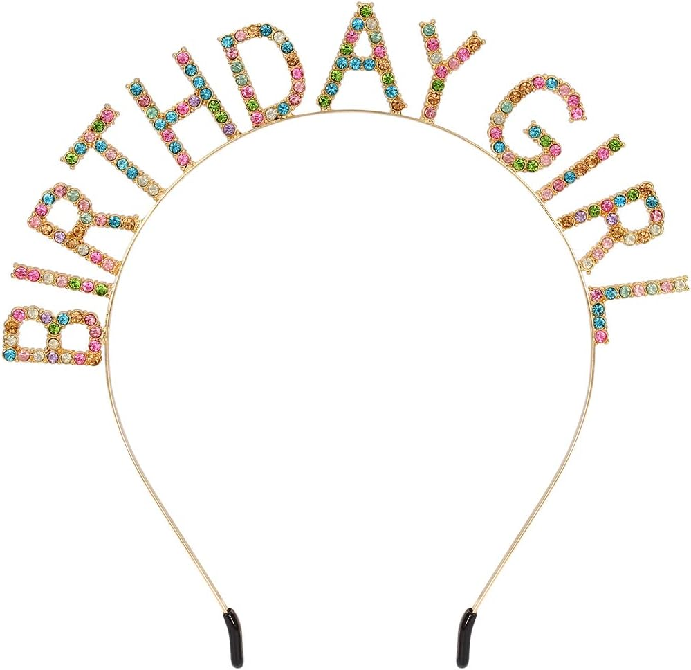 AOPRIE Birthday Girl Headband Birthday Tiara for Women Girls Happy Birthday Princess Crown Rhinestone Happy Birthday Accessories, Gold Colorful