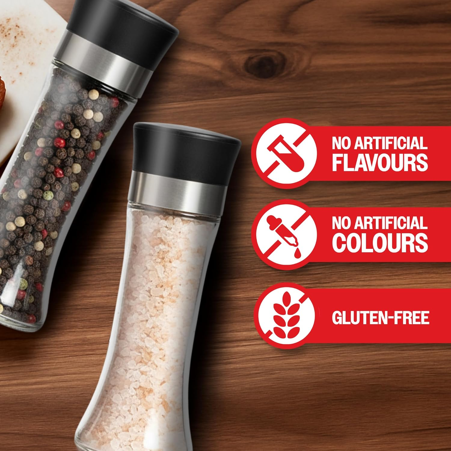 The Gourmet Collection Salt and Pepper Twin Pack Seasoning &ndash; 200G Salt & 90G Pepper, Refillable Spice Grinders for Cooking, BBQ Seasoning & Kitchen Use image number 5