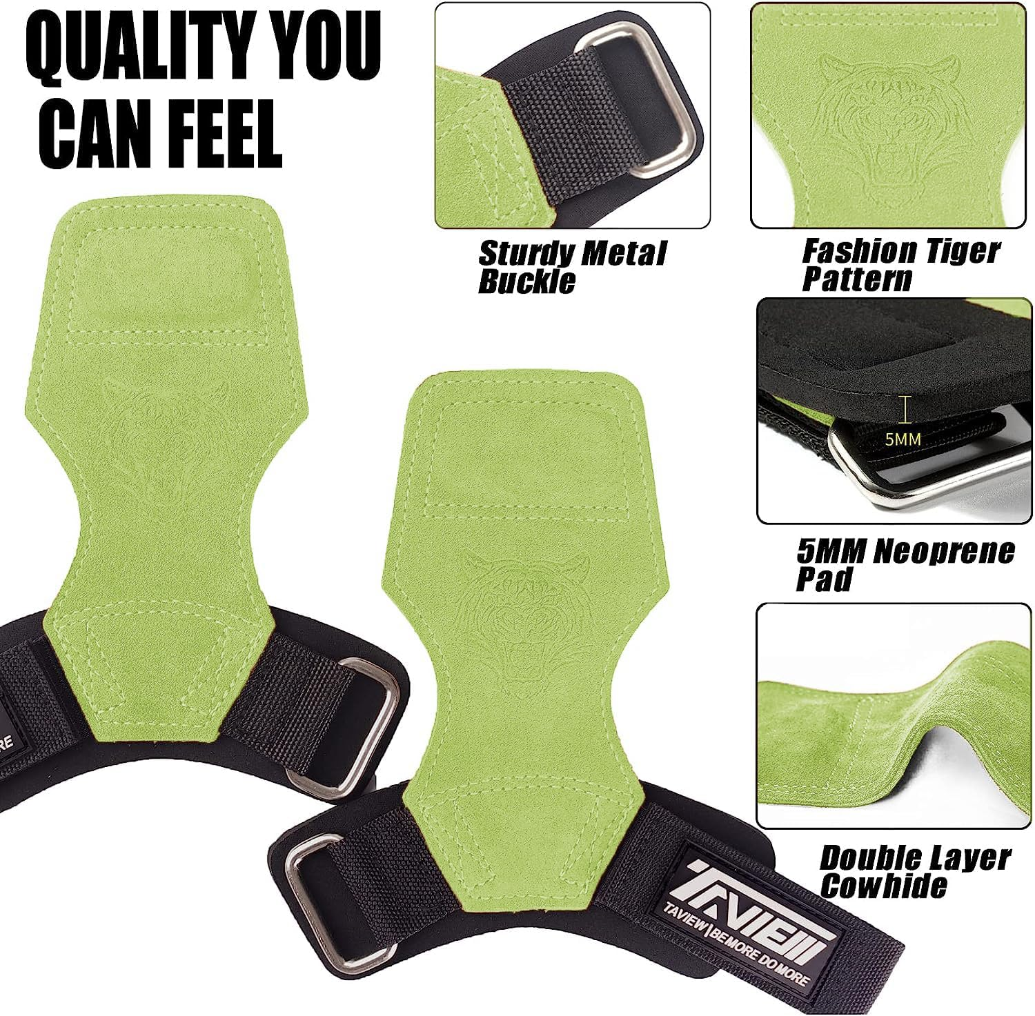 TAVIEW Weight Lifting Wrist Hooks Straps for Maximum Grip Support for Women (Macaron Green) image number 4