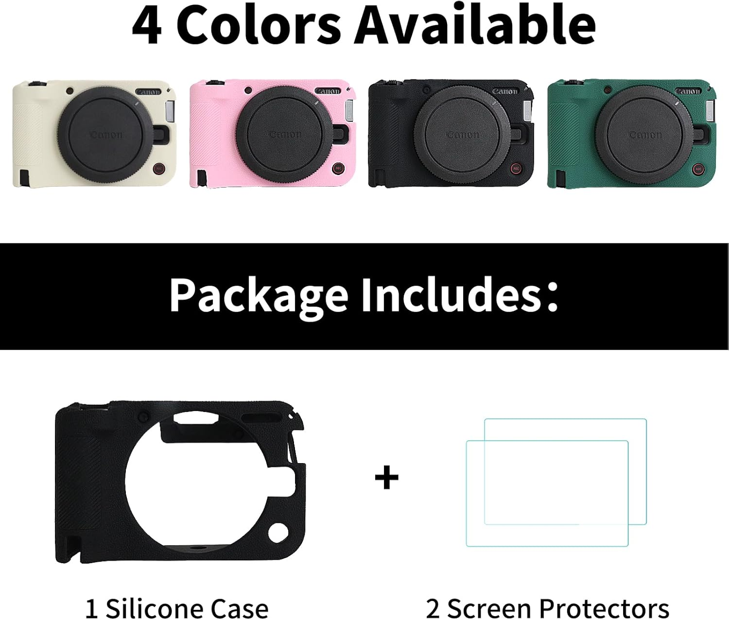 Rieibi Silicone Case for Canon EOS R50 V Camera, Soft Camera Protective Case for Canon EOS R50V Camera Accessories with 2 Screen Protectors, Black - Green image number 2