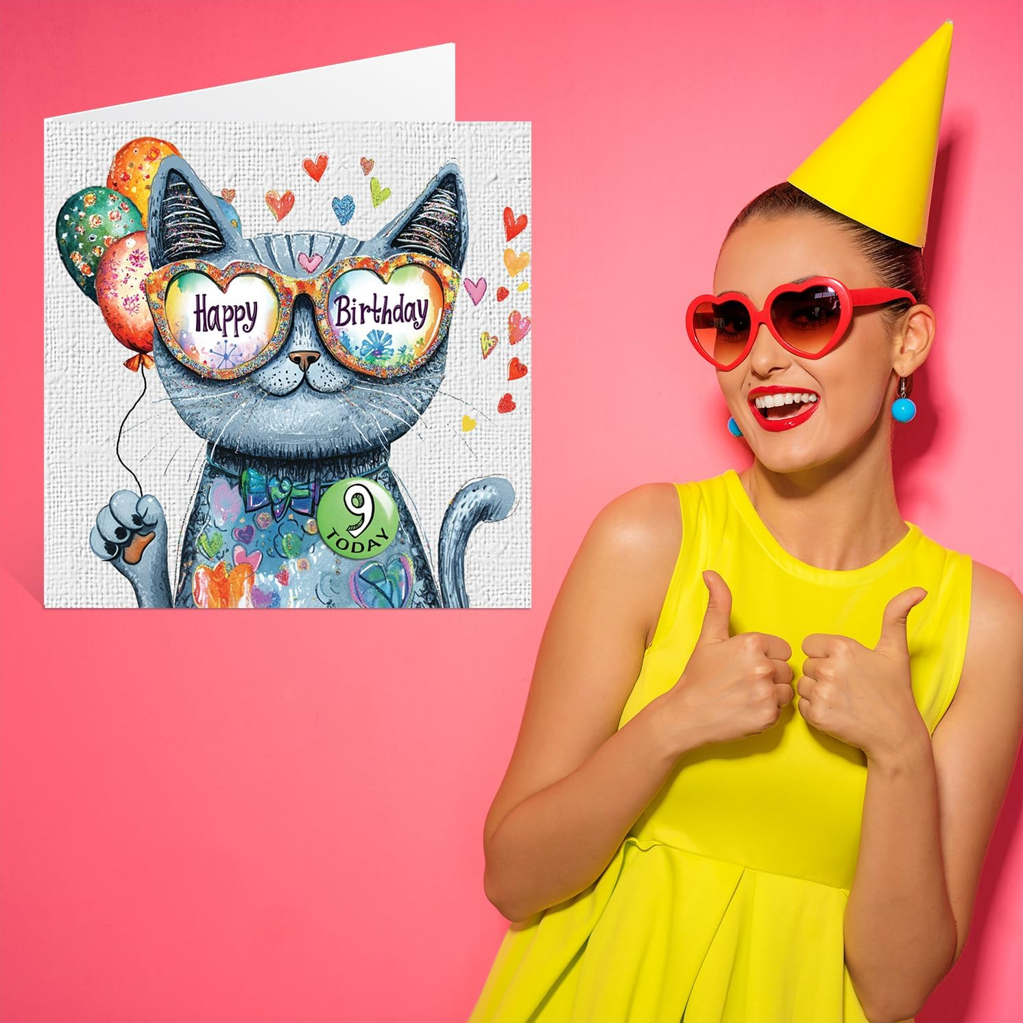 9Th Birthday Card Girl - Purrfect Cat Balloons - Cat Birthday Card for 9 Year Old Girl, Age 9 Girls Birthday Cards Ninth Birthday Card, 145Mm X 145Mm Cats Greeting Card image number 3