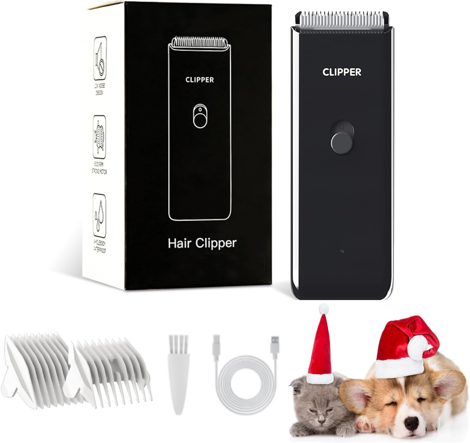 Founouly Professional Household Waterproof Low Noise Pet Hair Clippers Electric USB Rechargeable Painless Grooming Tools Hair Grooming Trimmer for Small Medium Dog Cat AP005 Black image number 5