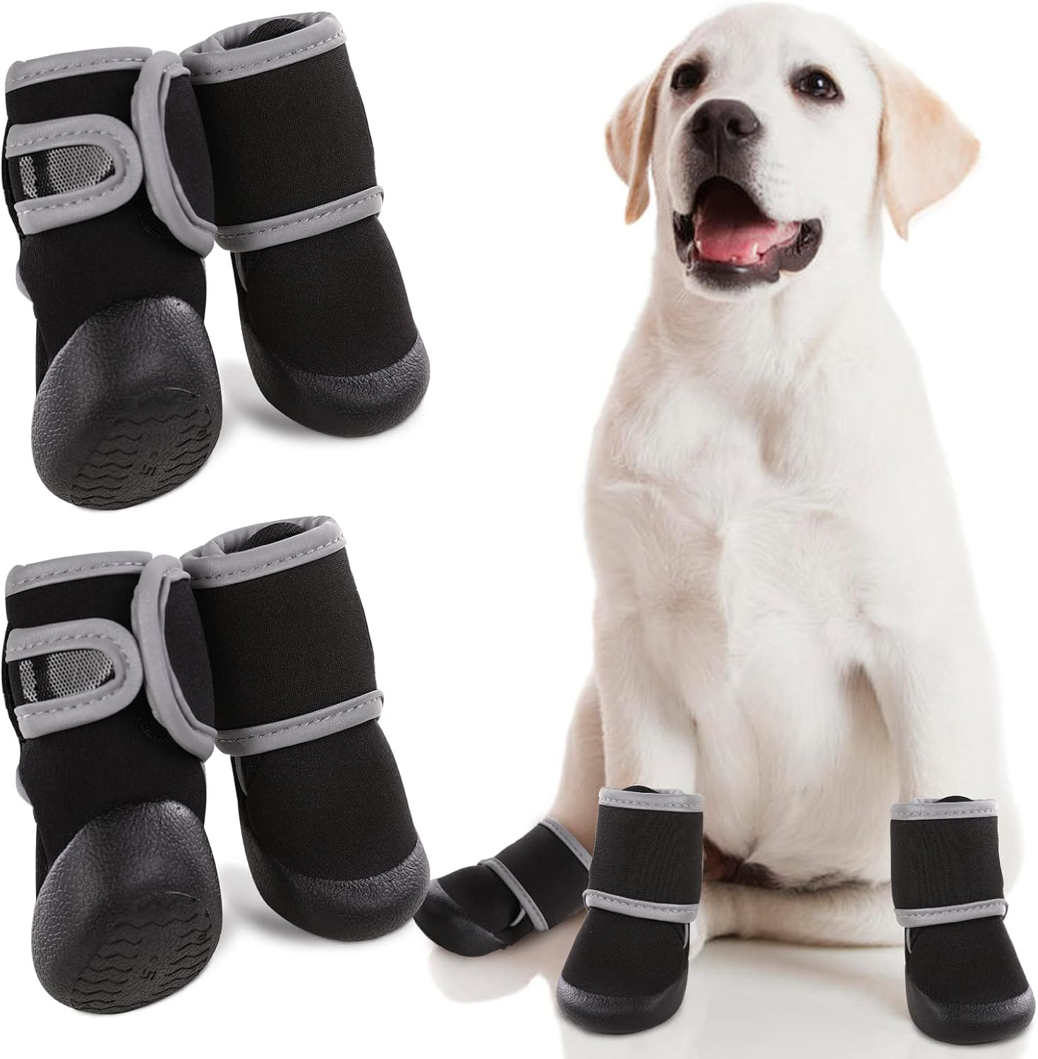 PUMYPOREITY Pack of 4 Dog Socks, Waterproof, Dog Shoes, Non-Slip Paw Protection, Stretchy Socks, Outdoor Dog Shoes, Waterproof Non-Slip Socks for Dogs (Grey, XL)