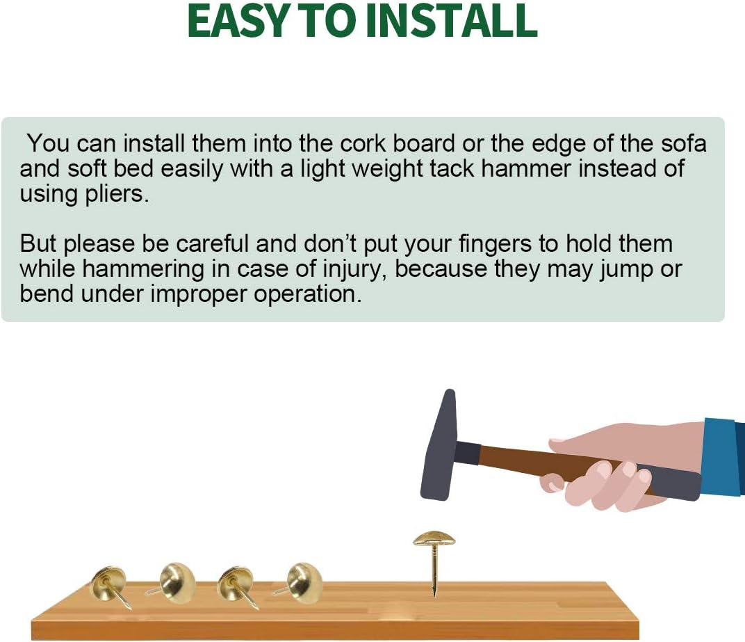 Keadic 300Pcs 7/16" (11Mm) Antique Upholstery Tacks Furniture Nails Pins Kit for Upholstered Furniture Cork Board or DIY Projects - Gold