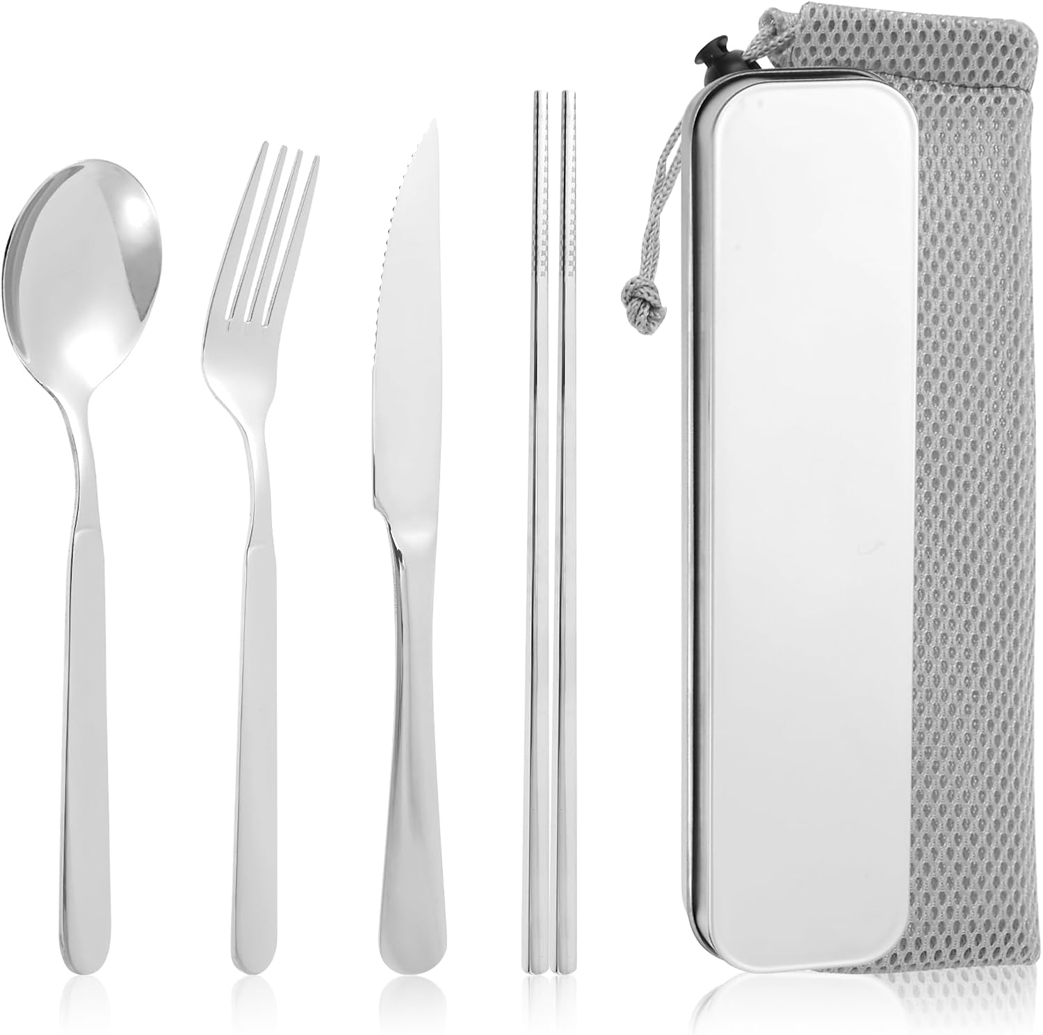Stainless Steel Travel Cutlery Set with Case, Portable Stainless Steel Flatware Set for Camping Office Travel and Outdoor Dining Dishwasher Safe image number 3