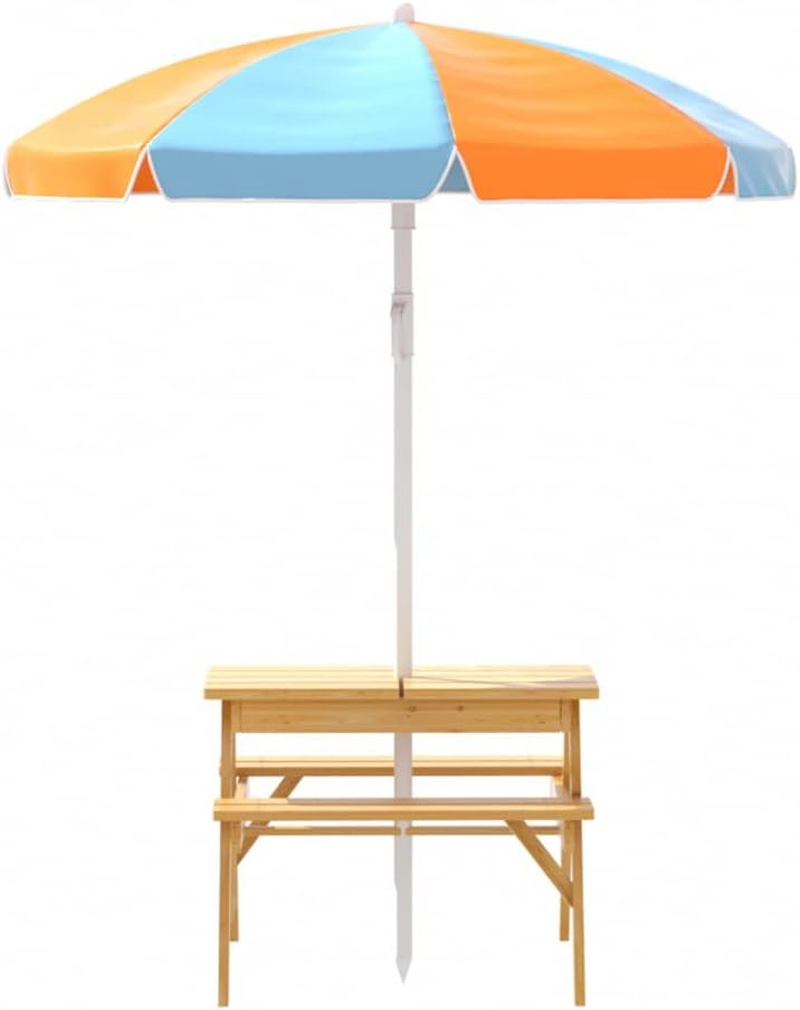 Keezi Kids Table and Chairs with Umbrella, 75 X 40 X 54Cm Outdoor Lounge Setting Picnic Water Tables Garden Benches Seat Sandpit Camping Beach Children Play Equipment, 2 Storage Boxes image number 5