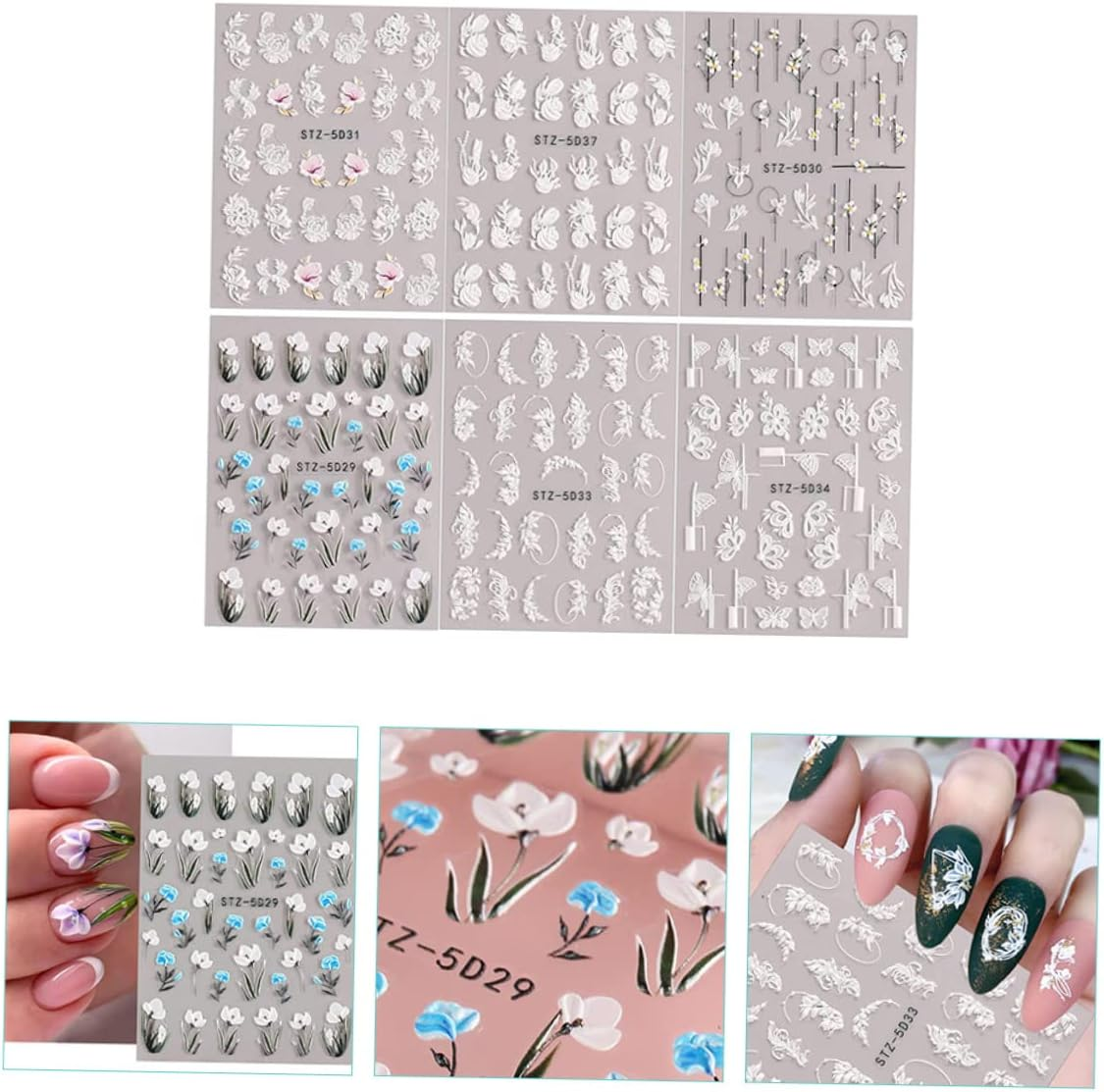 KALLORY 30 Sheets Flower Nail Sticker Leaf Nail Art Decal for Women for DIY for Pressed Flowers Inspired image number 1