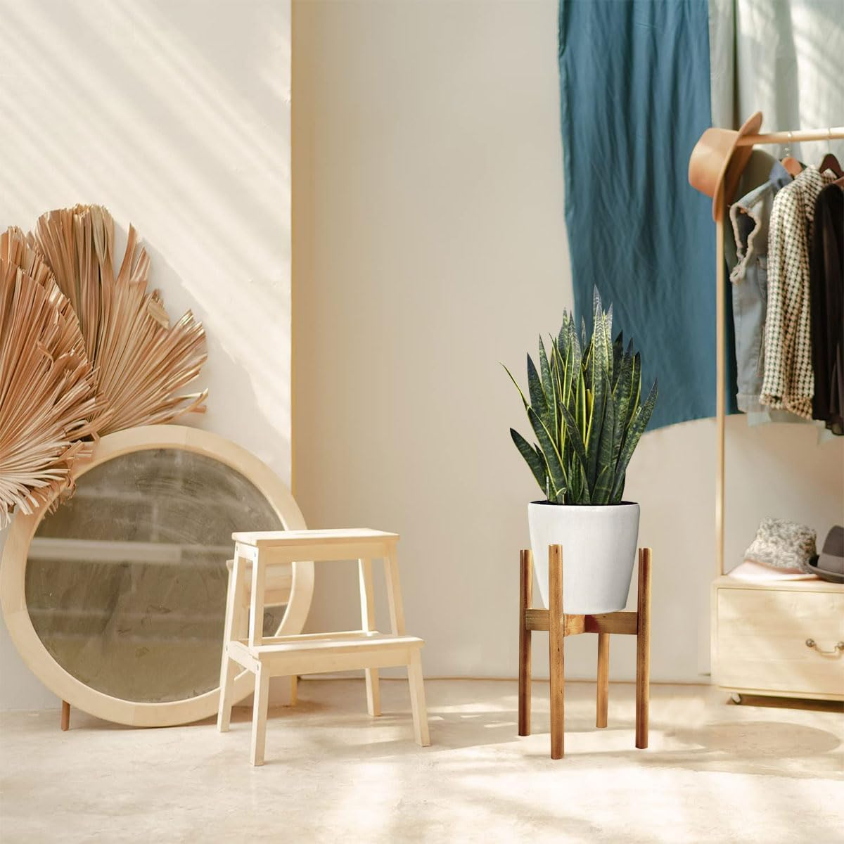 Adjustable Plant Stand,Bamboo Mid Century Modern Plant Stand,Plant Stands Indoor,Planter Pots for Plants and Flowers,Plant Holder Rack for Living Room image number 4