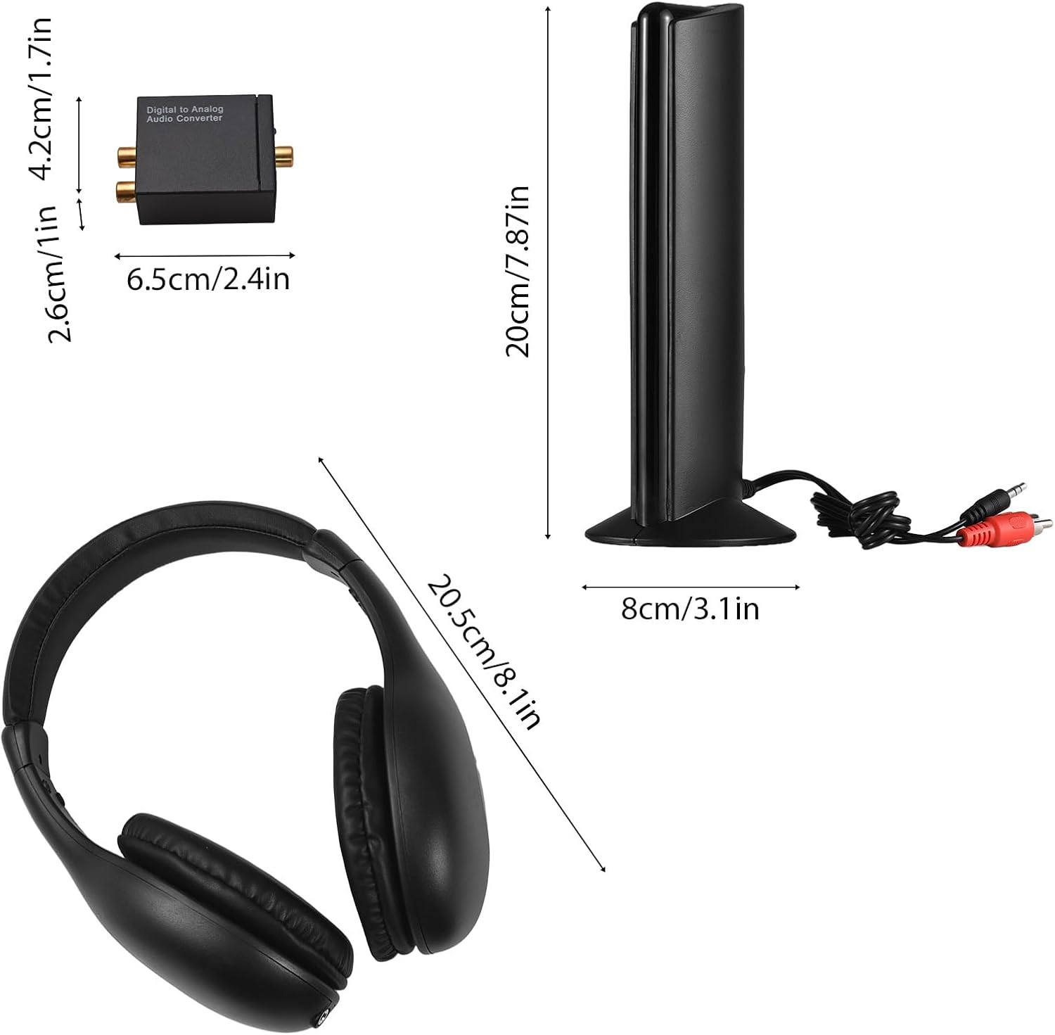 Wireless Headphones, for TV Watching with Transmitter and Decoder 5 in 1 TV over Ear Headset 98Ft Wireless Range FM Radios Monitoring Wired Headphones Transmitter with Fibe image number 2