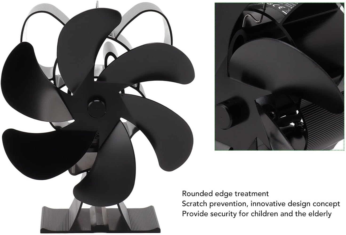 6 Blades Heat Powered Stove Fan Black Wooden Range Hood Fan Cooktop Fan for Melt, Fanner for Lt420, Fireplace Fans image number 5