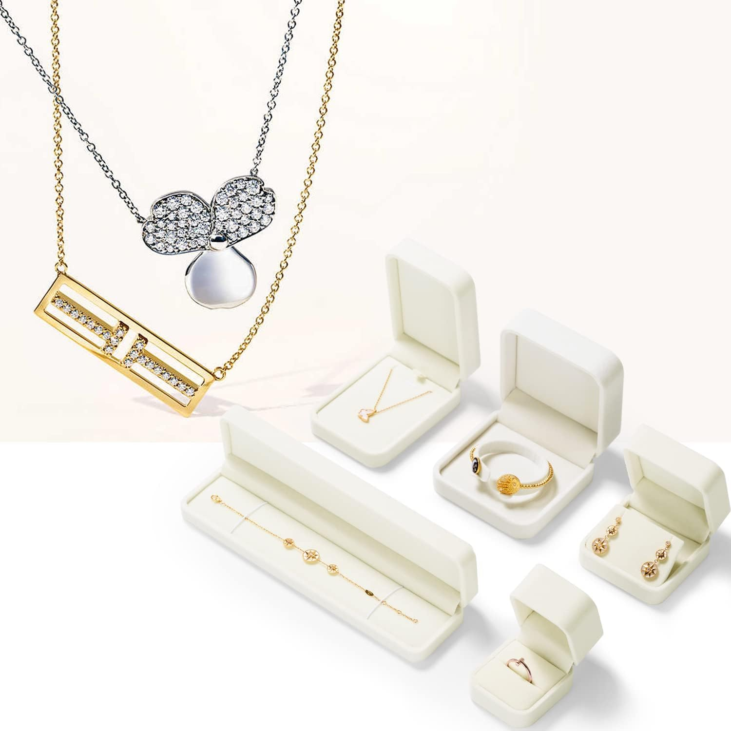 Woodten Velvet Small Ring Box for Engagement Wedding Valentine'S Day White Rings Gift Case Ring Box for Engagement Ring image number 1