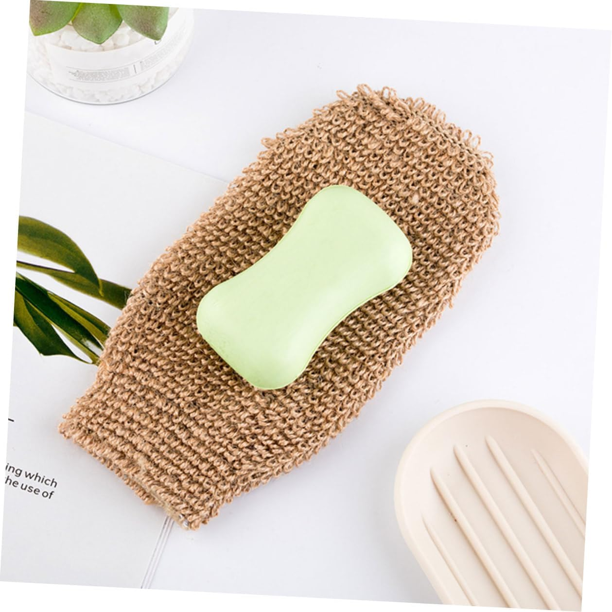 TEHAUX 4Pcs Natural Jute Exfoliating Bath Scrubber Gloves Set, Back Scrubbing Body Scrubbing Mitts for Shower and Massage, Home Spa Bath Tools for Deep Cleansing image number 5