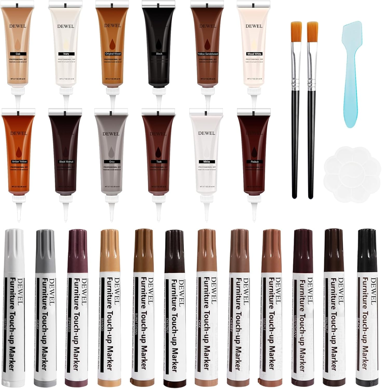 DEWEL Wood Furniture Repair Kit, Professional Wood Fillers and Furniture Touch up Markers Repair Stains, Scratches, Wood Floors, Tables, Cabinet, Carpenters, Bedposts