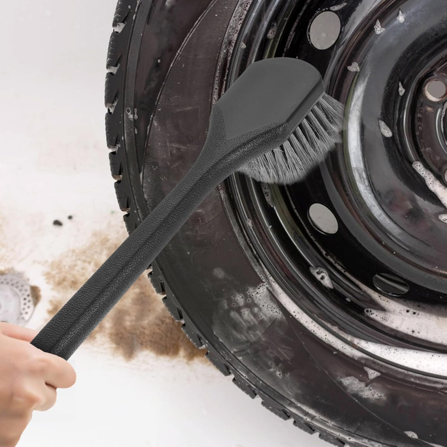 GARVALON Long Handle Rim Cleaning Brush with Strong Plastic Handle Tire and Wheel Brush for Car Detailing Suitable for Automotive Tire Care and Rim Cleaning image number 2