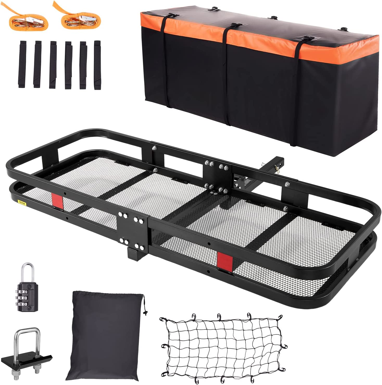 VEVOR 60X24X6 Inch Hitch Mount Cargo Carrier,500Lb Capacity Folding Trailer Hitch Cargo Basket & Waterproof Cargo Bag,Luggage Carrier Rack Fits 2" Hitch Receiver with Cargo Net for SUV Truck Pickup image number 6