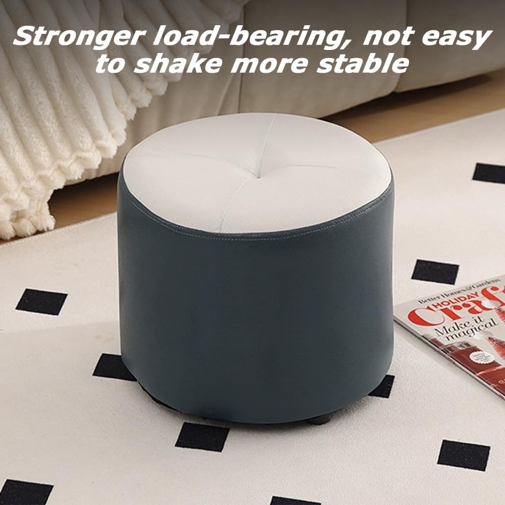 Modern PU Leather Stool with Wooden Frame，Multifunctional Entryway Bench, Shoe Changing Ottoman, Soft Cloud Grey Compact Seat for Living Room, Bedroom & Office (31X31X26Cm) image number 5