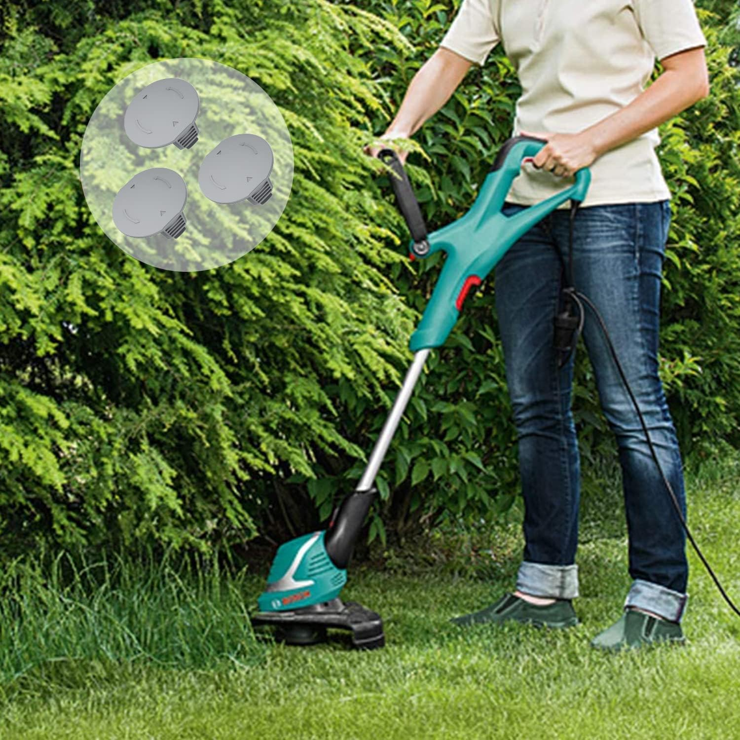 FUSHUI 3Pcs Replacement Spool Cover Caps, Trimmer Spool Caps Compatible with Bosch Universalgrasscut 18, Universal Grasscut 18V-26, Universal Grasscut 18V-260 image number 1