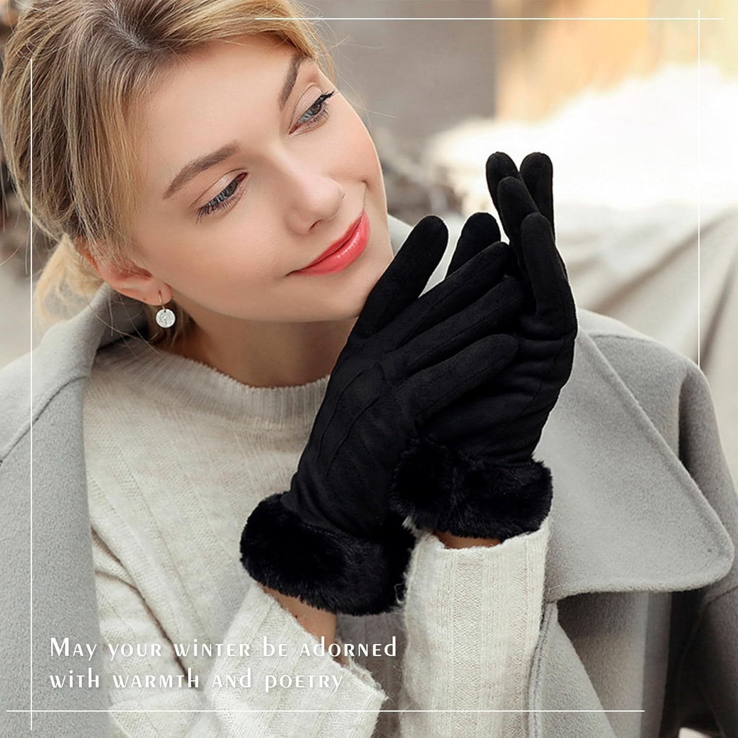 Ottsas Winter Gloves for Women, Touch Screen Cold Weather Thermal Warm Windproof Gloves, Soft Thick Fleece image number 2