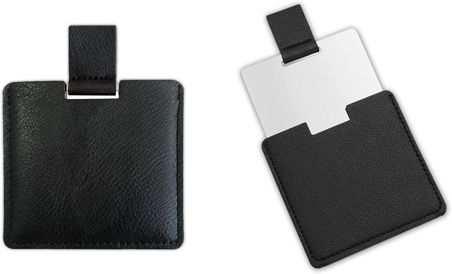 Fkereg 2 Pack Small Compact Mirror for Purse with Cover, Stainless Steel Cute Pocket Mirror, Square Mini Travel Mirror, Portable Handheld Tiny Makeup Cosmetic Mirror for Women Girl Men (Black)