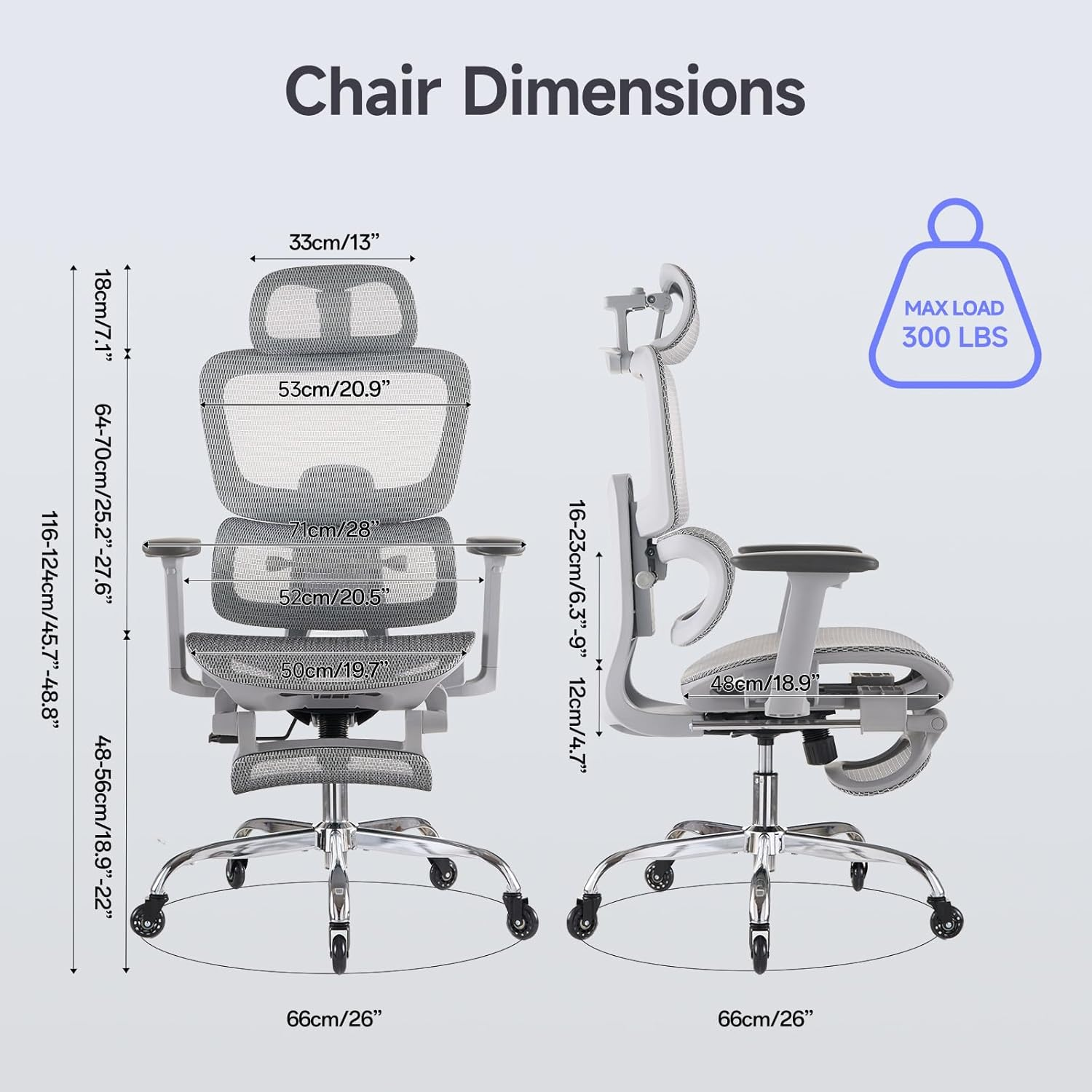Larkleaves Office Chair with Footrest, Ergonomic Chair with Neck Pillow & Rubber Wheels, Desk Chair with Adjustable Backrest & 3D Armrests Headrest, Gaming Chair Adaptive Lumbar Support, Grey image number 1