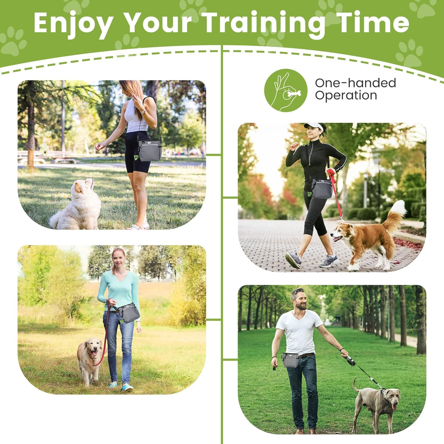 PETTOM Dog Treat Pouch Magnetic Closure, Large Dog Treat Bags for Walking with Removable Liner, Hands-Free Snack Bag for Dogs, Built-In Poop Bag Dispenser (Gray)