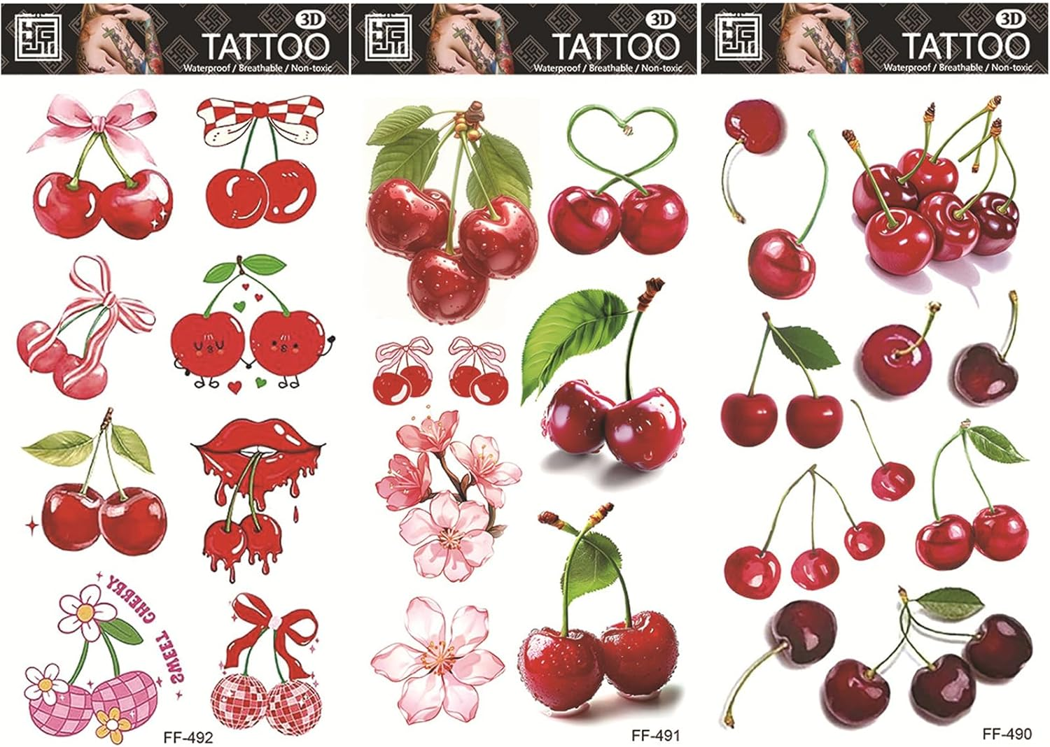 Buziba 12 Sheets Cherry Temporary Tattoos Stickers Funny Cherry Birthday Decorations Cute Red Cherries Fake Tattoo Gifts for Women Men Fruit Themed Party Favors Supplies image number 6
