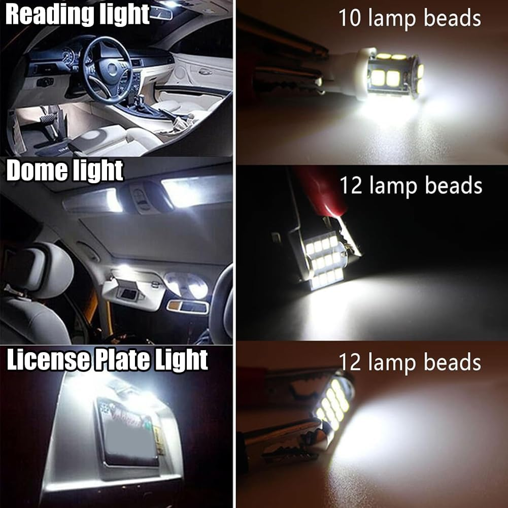 Kiwinvou 14 Pieces Interior Car Led Lights, Car Bulb Dome Light Kit Set，De3175 T10 31Mm 41Mm 194 LED Bulbs for Car Interior Lights Dome Lights Trucks Width Lamp image number 1