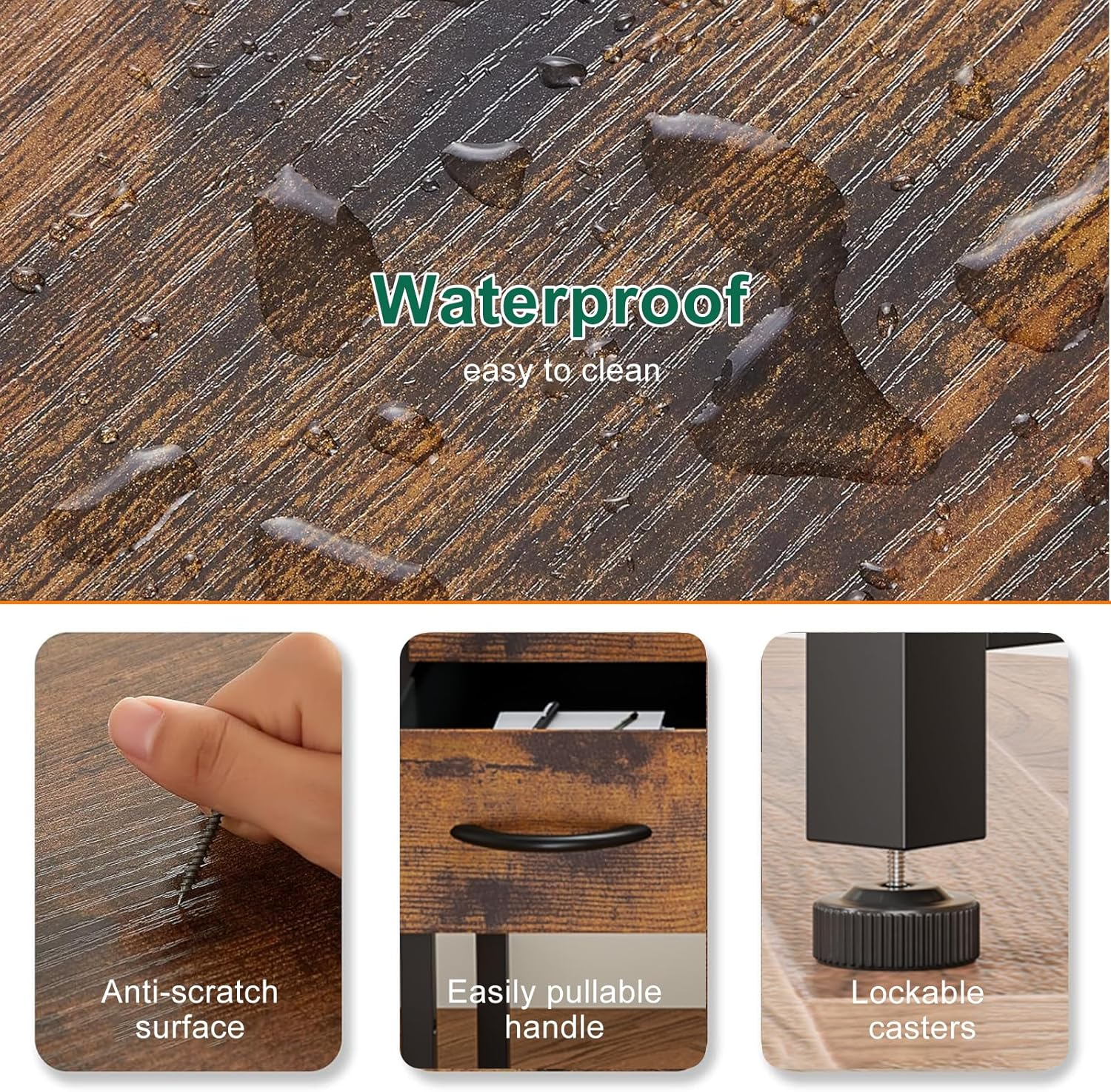 Forthcan Computer Desk, 47 Inch Office Desk Work Table with 4 Drawers, Gaming Desk with Storage, Writing Desk Work Desk for Home Office, Study, Bedroom, Rustic Brown image number 1