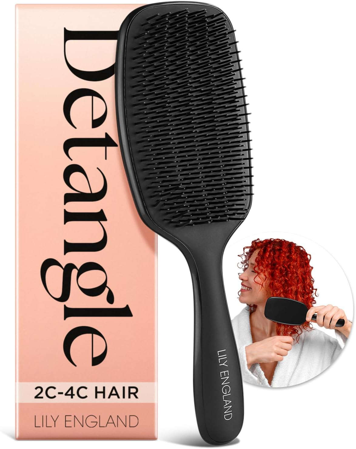Lily England Detangling & Styling Brush - Pain-Free Brush for Curly Wet & Dry Hair with Flexible Bristles - Easy to Hold Rose Gold Brush for Women'S 3C to 4C Curls