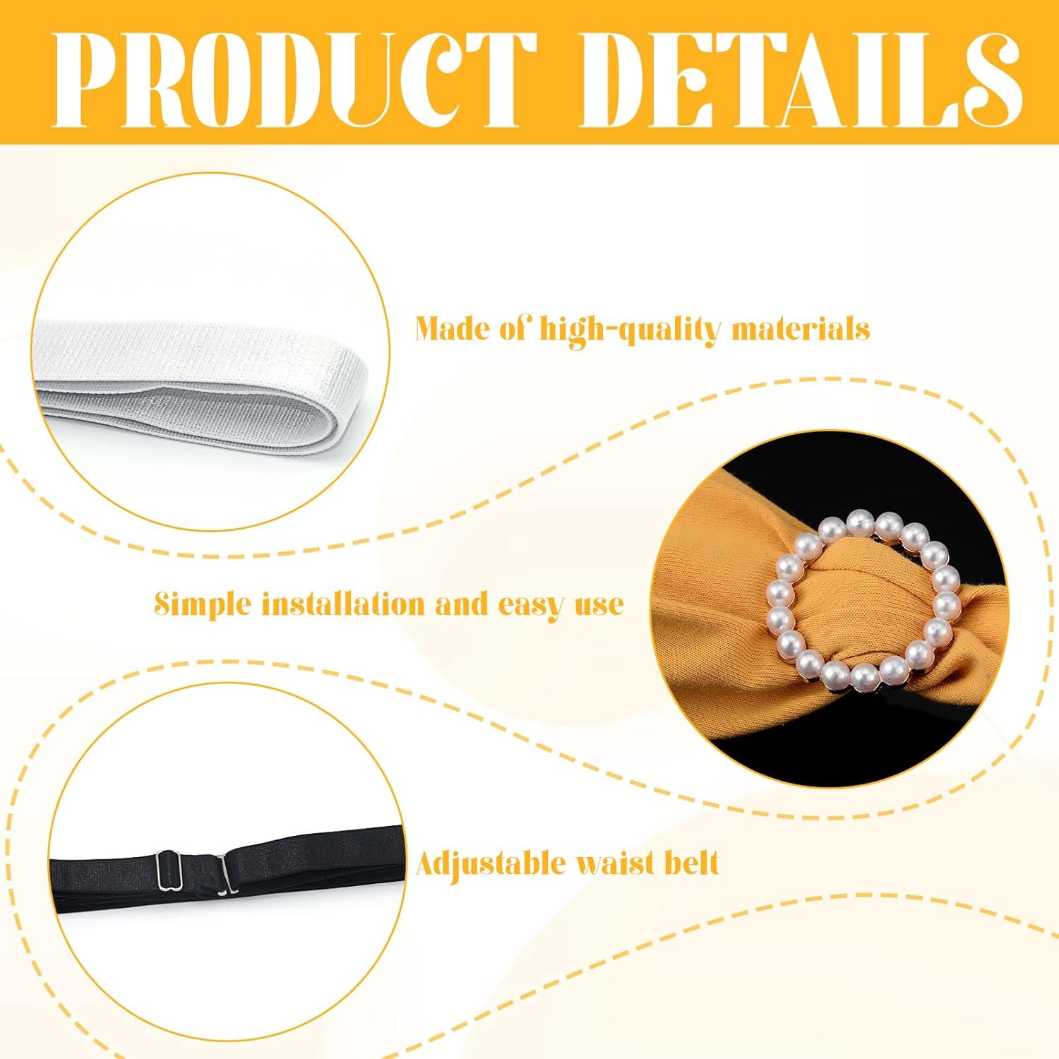 Tuck Band, 4 Pcs Elastic Band, Crop Top, Adjustable Crop Tuck Band for Shirts, Crop Tuck Tool Elastic Belts Shirt Tuck for Change You Style Your Tops, Black & White and 2Pcs Pearl Button