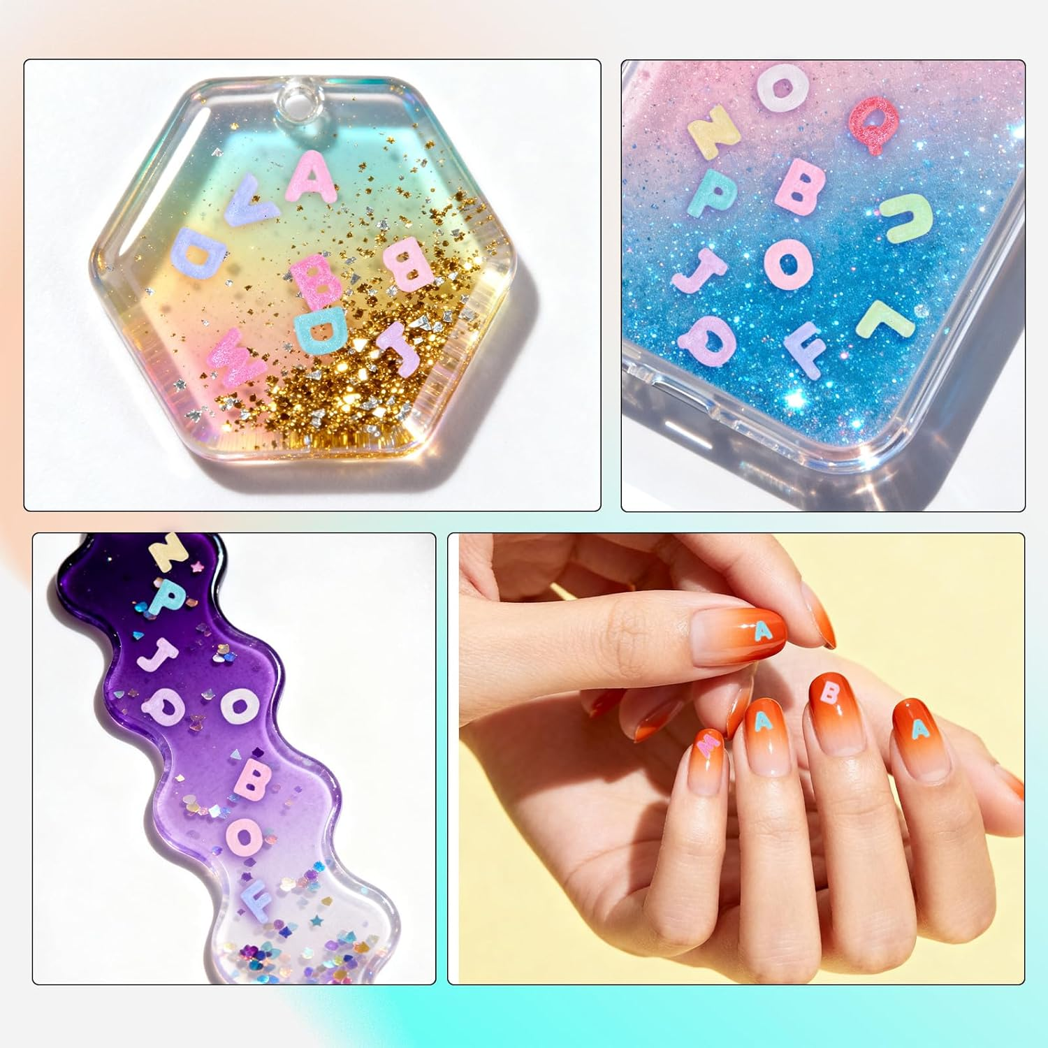 300Pcs Letter Nail Art Charms, Resin Colorful Flatback Alphabet Nail Art Charm Decorations Practical Manicure Accessories for Studio Home DIY Supplies image number 3