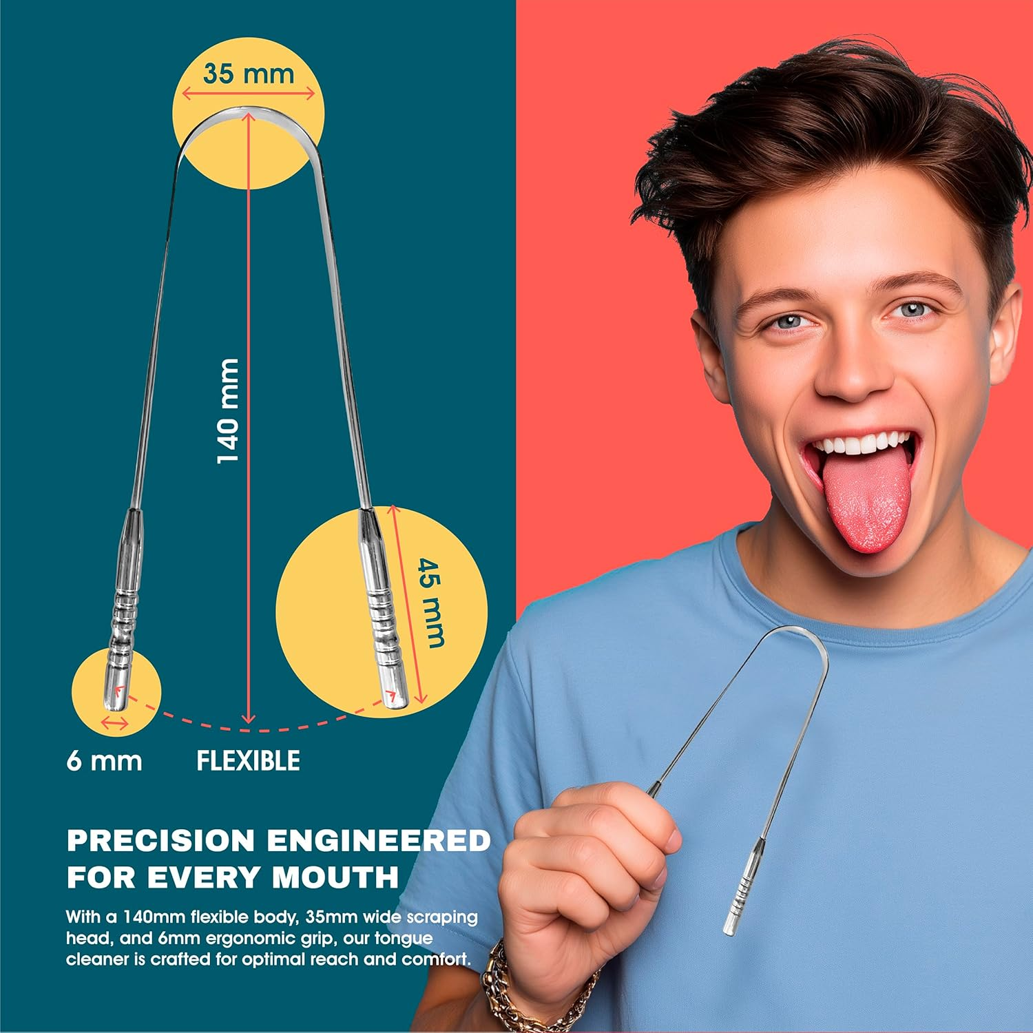 Tongue Scrapers, Professional Tongue Cleaner Scraper, Tongue Cleaner Reusable Stainless Steel Tools with a Ppt Premium Plastic Case - for Adults 1 Count (Pack of 1) image number 3