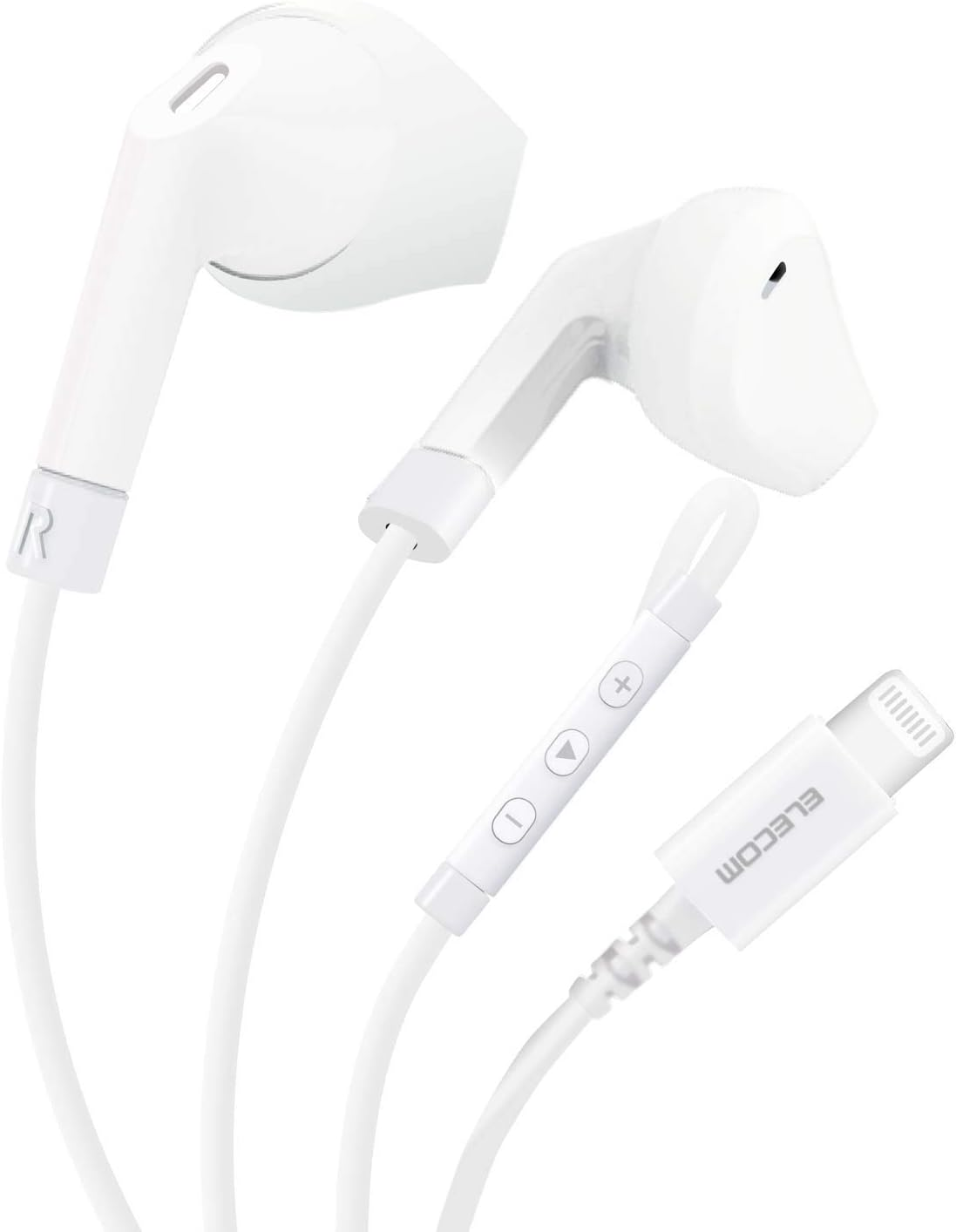 Elecom EHP-LF10IMBWH Lightning Earphones, 0.5 Inch (13.6 Mm) Driver, MFI Certified, Fast Music F10I Series with Microphone, White image number 3