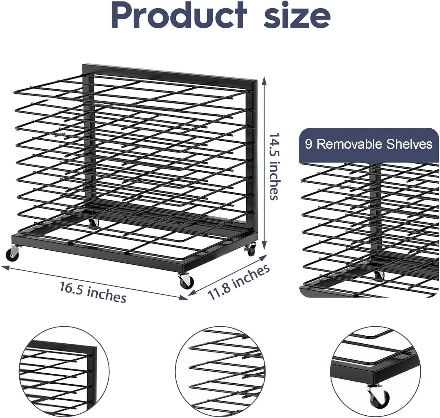 HOOMFIT Portable Art Storage Rack,Painting Drying Rack, 9 Removable Shelves Art Drying Rack with Lockable Wheels image number 3