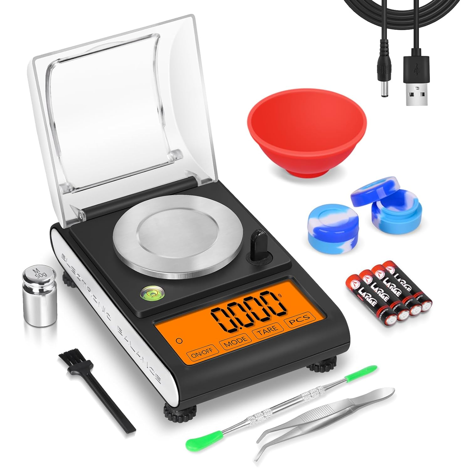 Fuzion Milligram Scale 50G/0.001G, Digital Mg Scale with Calibration Weights, Jewelry Scale with Tweezers, Spoon, Bowl, Brush, Micro Scale for Powder, Gold, Herb, Large Display image number 4