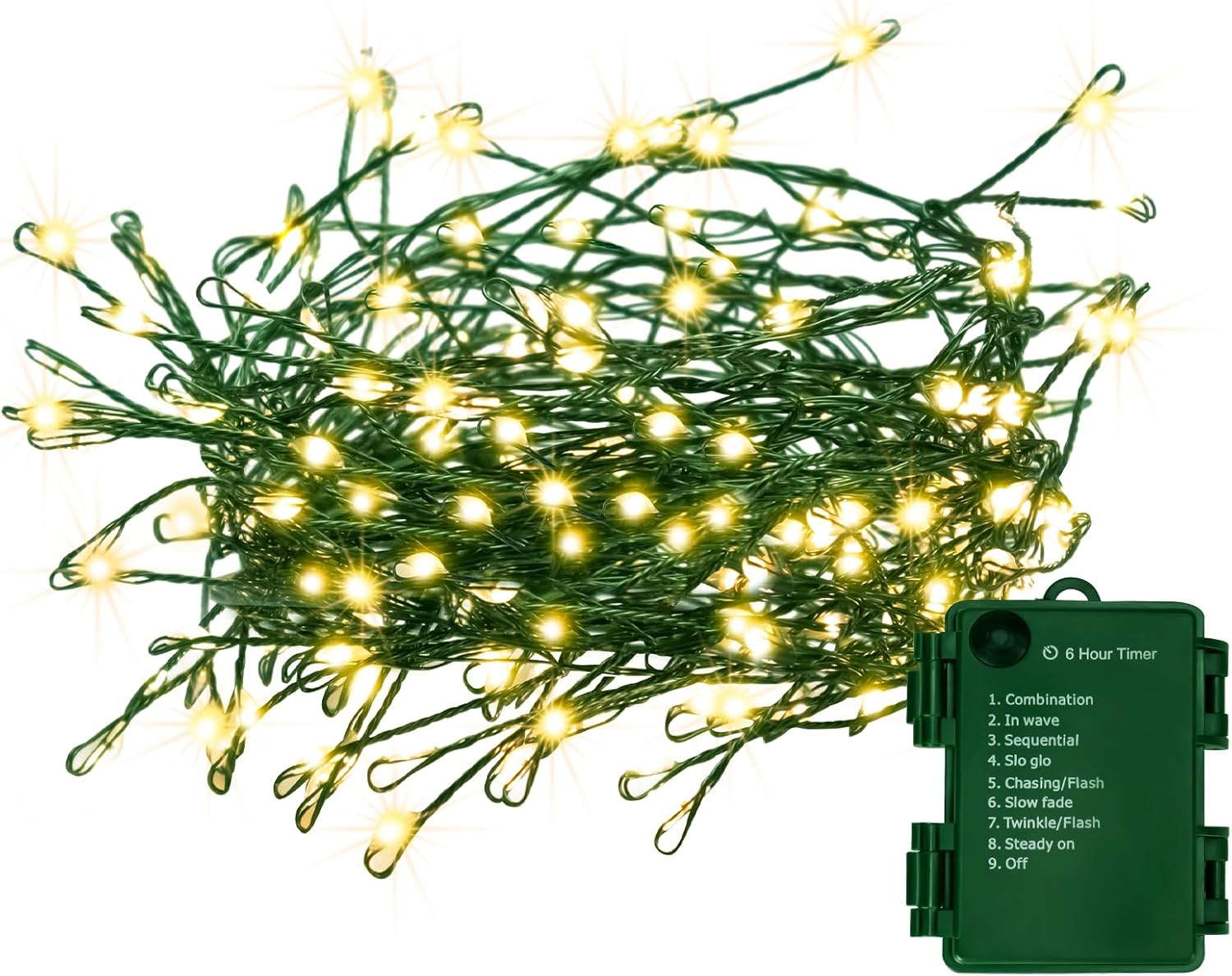 Fairyglim Battery Operated Christmas Lights, 20FT 200 Micro LED Fairy Lights with 8 Modes and Auto Timer, Green Copper Wire for Indoor Outdoor Christmas Tree Wreath Garland Garden Party,Warm White