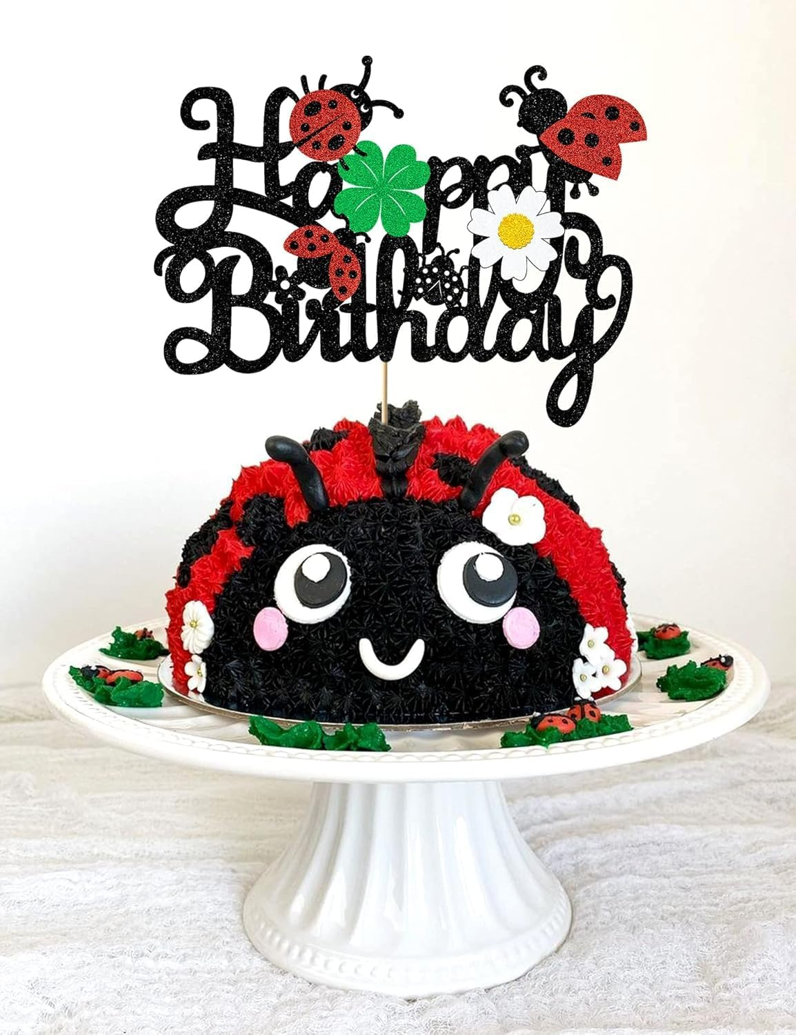 Confetti! Ladybug Cake Topper | Joyous Birthday Toppers Featuring Glittering Ladybugs, Daisies & Clovers - Essential Decoration Supplies for a Baby Shower or Boys and Girls' Birthday Celebration image number 5