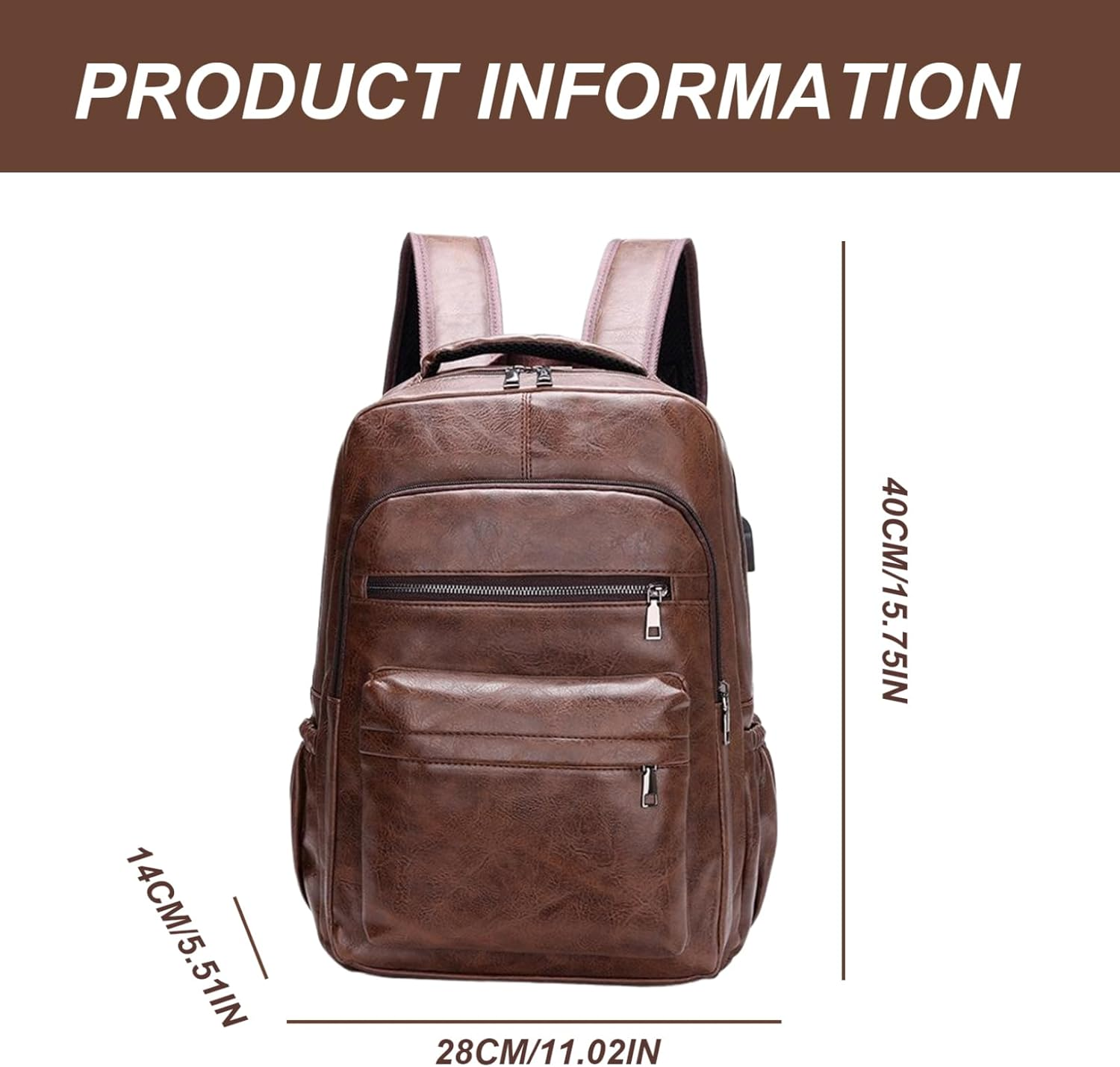 Leather Backpack for Men, 11X15.7Inch Vintage PU Leather Backpack with Multi-Pockets, Waterproof Shoulder Daypacks for Business Travel Hiking