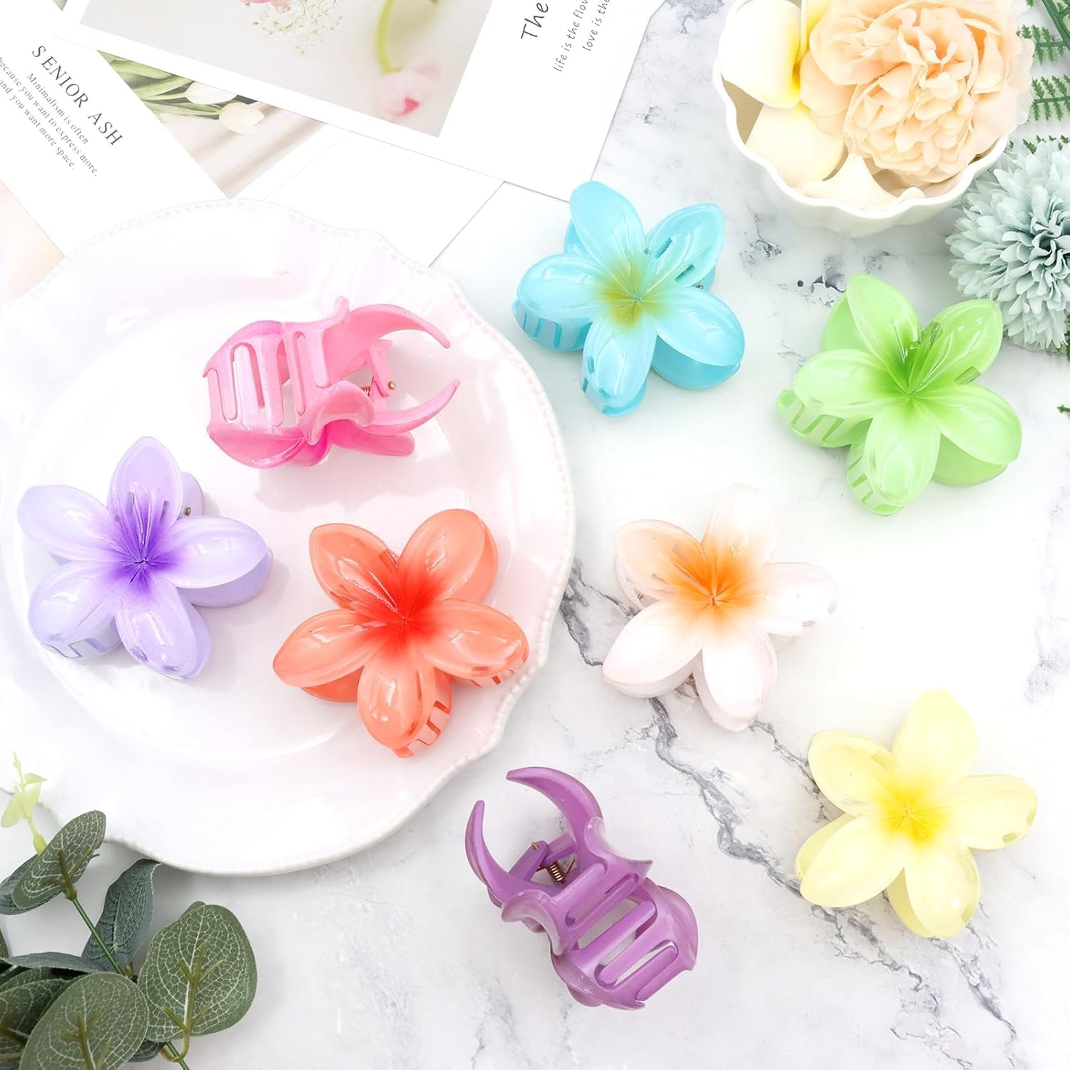 Flower Hair Clips, Pack of 8 Non-Slip Flower Hair Clips, Large Flower Hair Clip, Hawaiian Flower Claw Clips for Women, Thick, Thin Hair Styling Accessories (8 Colours) image number 4