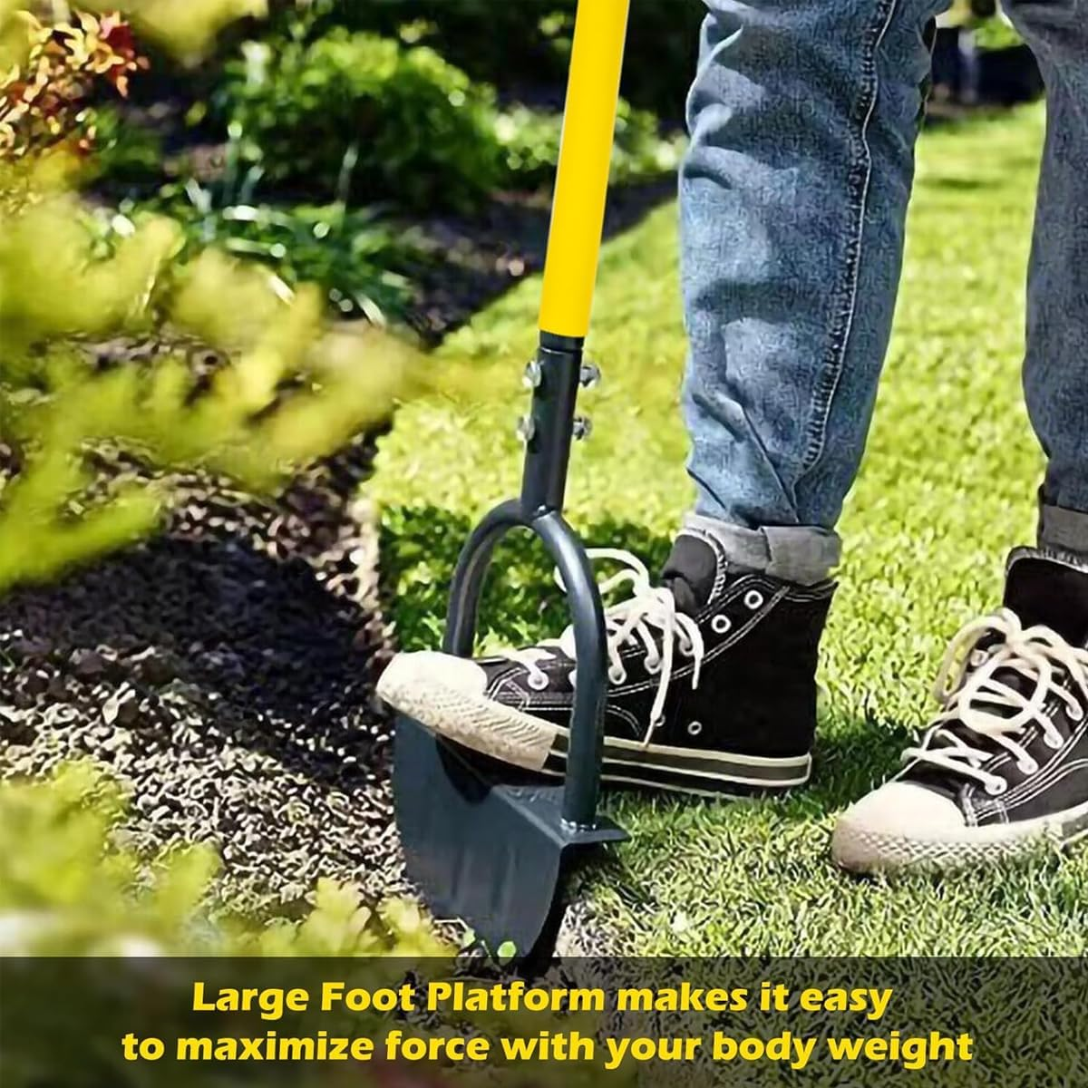 AIMALL Manual Lawn Edger Tool with Serrated Half-Moon Blade and Handle, Ergonomic Step Edge Cutting Shovel for Precise Lawn Maintenance