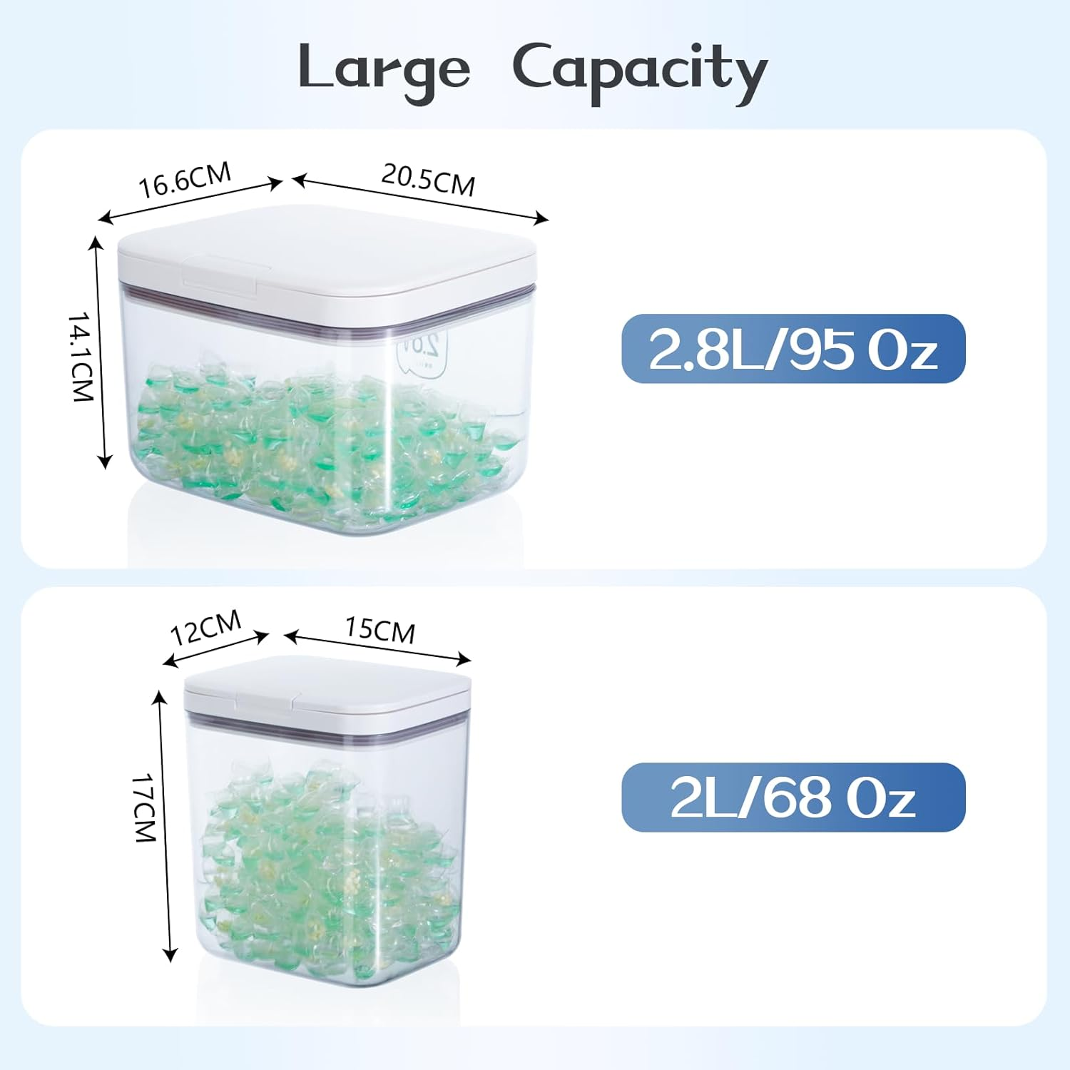 VINATO Set of 2 Laundry Detergent Storage with Lid, Storage Box Made of PET Plastic, Laundry Pods Container Set, Organiser for Detergent, Laundry Beads, Scented Beads, Flour image number 2