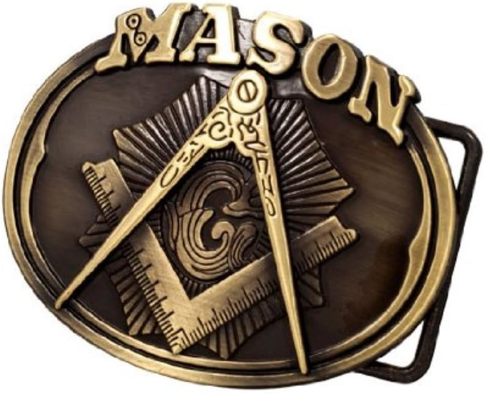 Buckle Rage Adult Mens Freemason Masonic Compass Logo Oval Belt Buckle Bronze