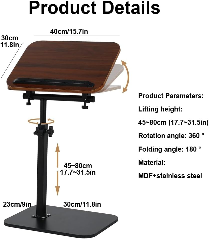 Home Side Tables for Small Spaces，Adjustable by Lifting and Flipping Sofa Side Table Small Coffee Table Anti-Rust Waterproof, End Tables for Living Room Bedroom Balcony Office (Black) image number 4