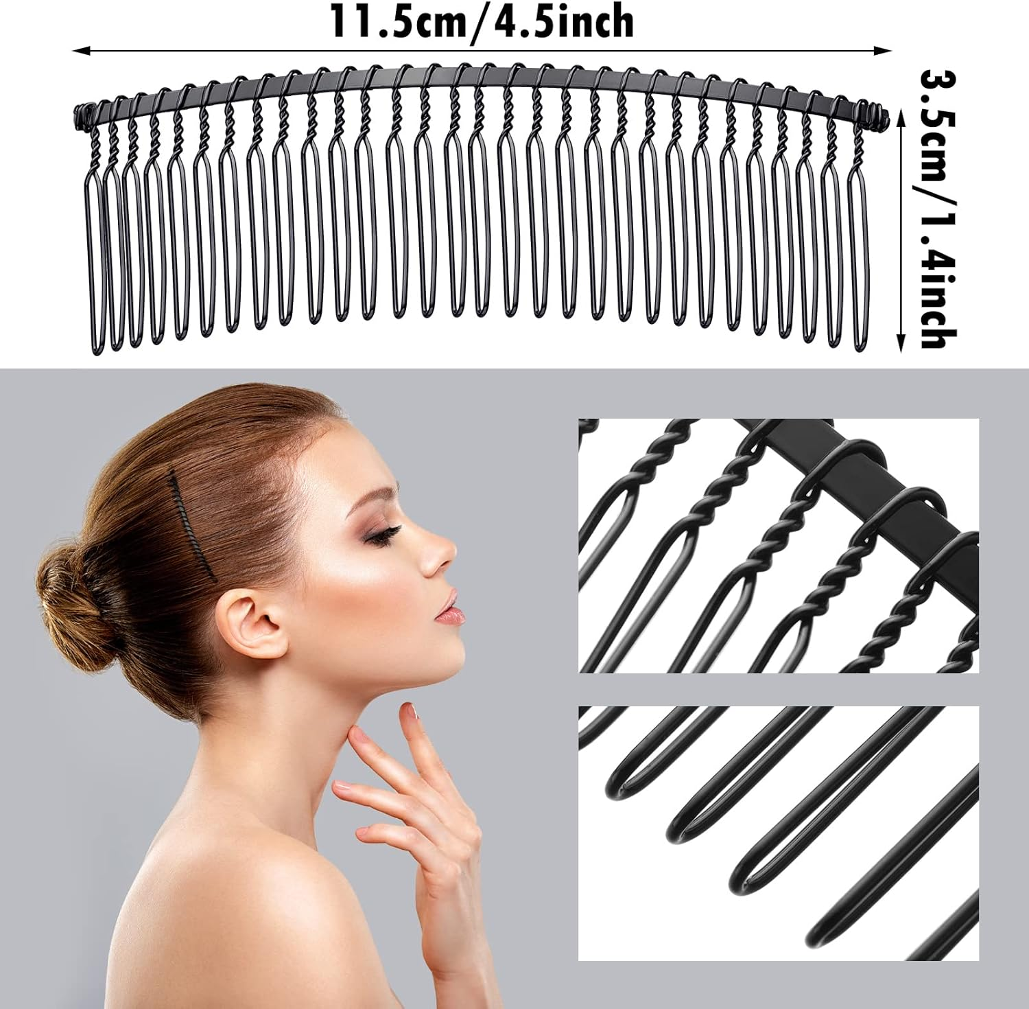 Hicarer 5 Pcs Black Metal Wire Hair Combs, 30 Teeth Wire Twist Bridal Wedding Veil Combs image number 5
